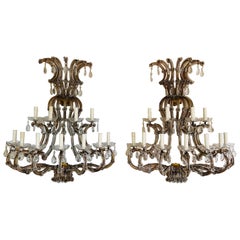 Pair, Monumental Italian Maria Theresa 11-Light (ea) Crystal Wall Sconces