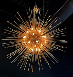Pair Monumental Italian Modern Brass Sputnik Chandeliers