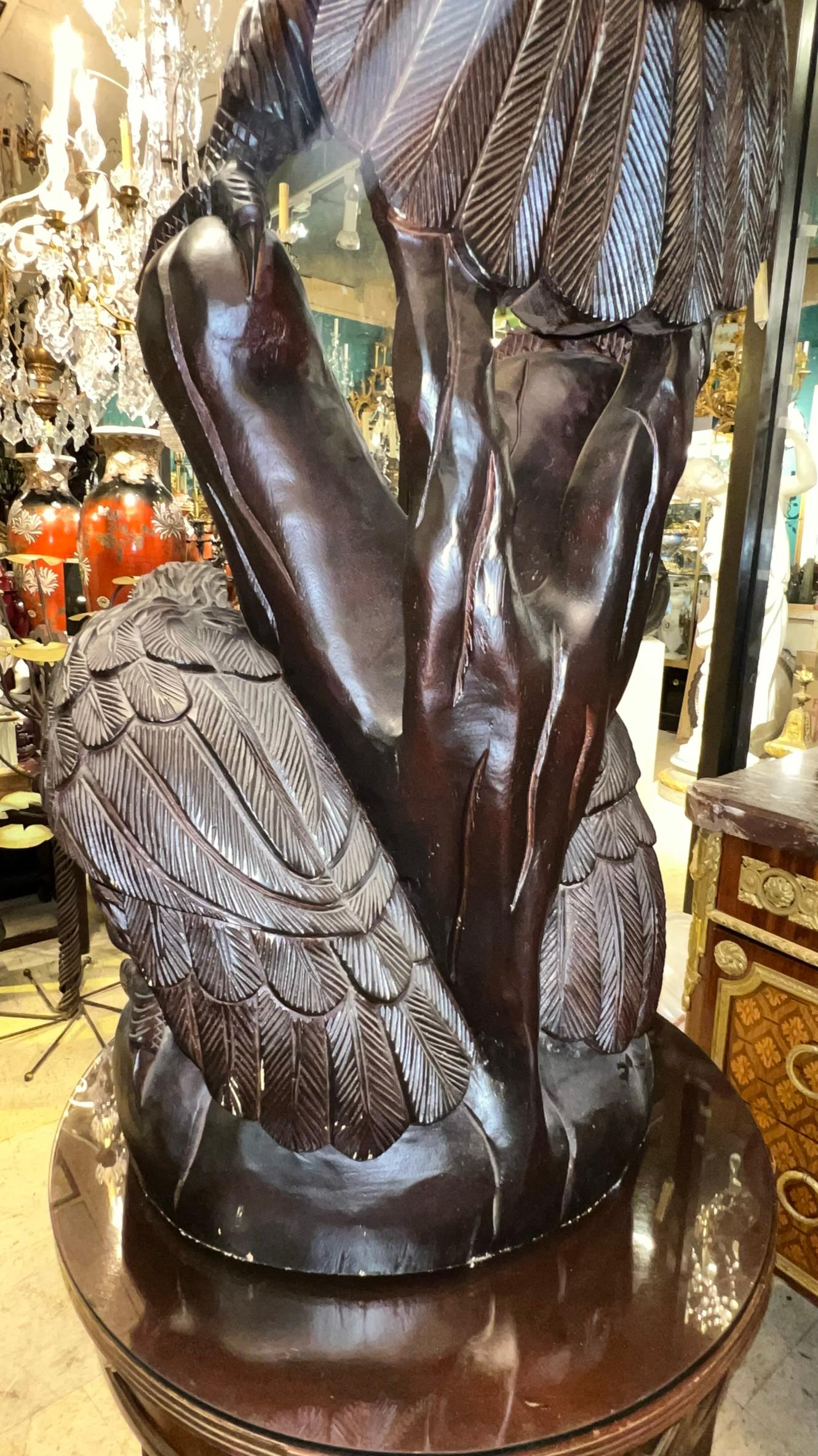 Pair Monumental Chinese Carved Wooden Eagle Statues For Sale 10