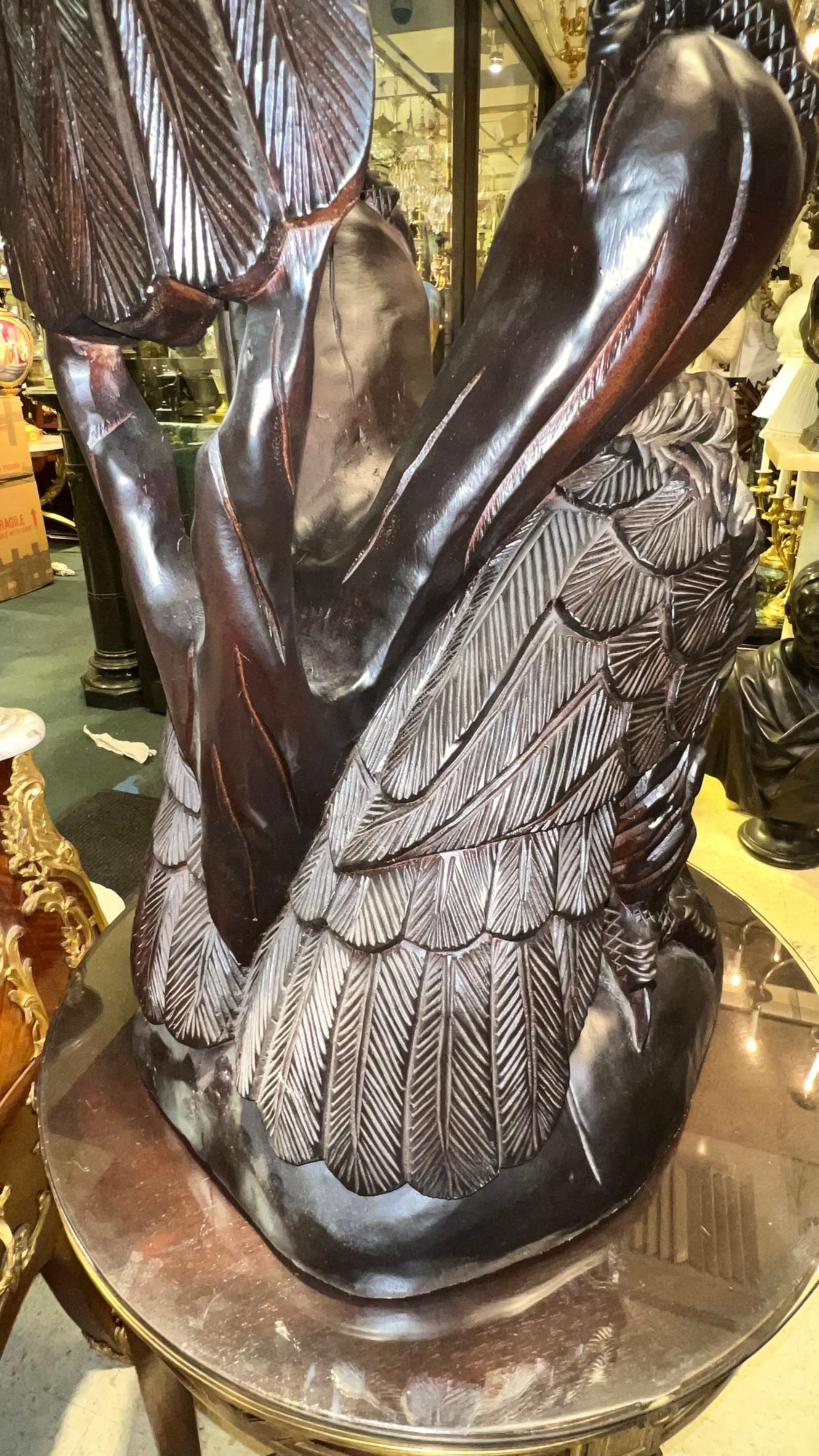Pair Monumental Chinese Carved Wooden Eagle Statues For Sale 12