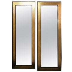 Pair of Monumental MCM Gold Brass and Ebony Black Wall, Console or Floor Mirrors