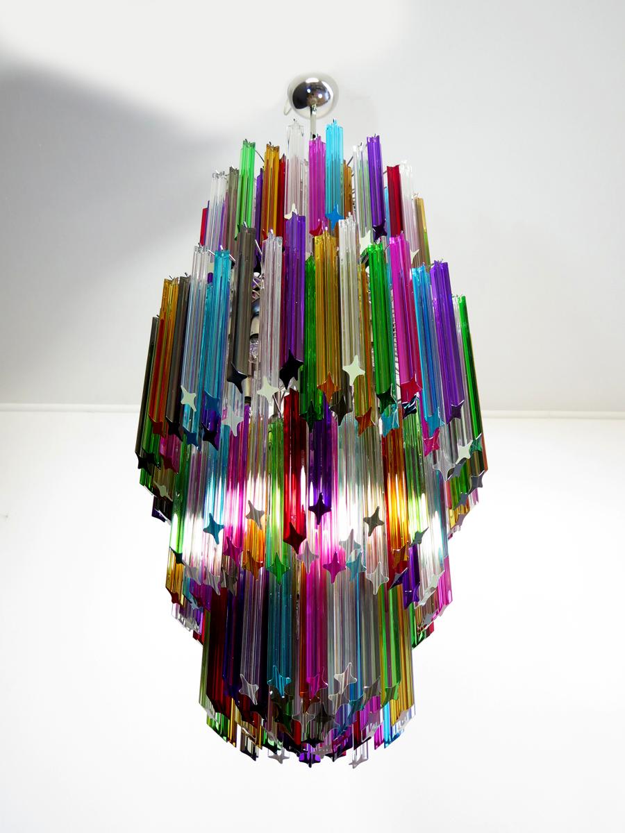 Pair of Monumental Multicolored Prism Chandeliers, Murano For Sale 5
