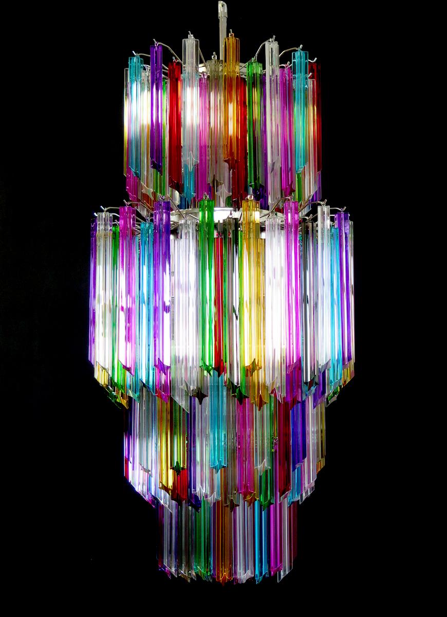 Pair of Monumental Multicolored Prism Chandeliers, Murano For Sale 7