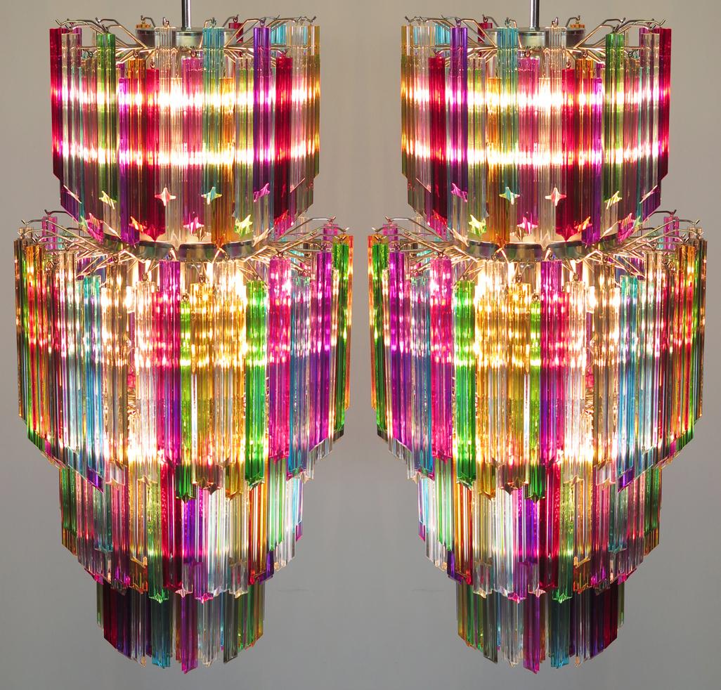 Pair of Monumental Multicolored Prism Chandeliers, Murano In Excellent Condition For Sale In Budapest, HU