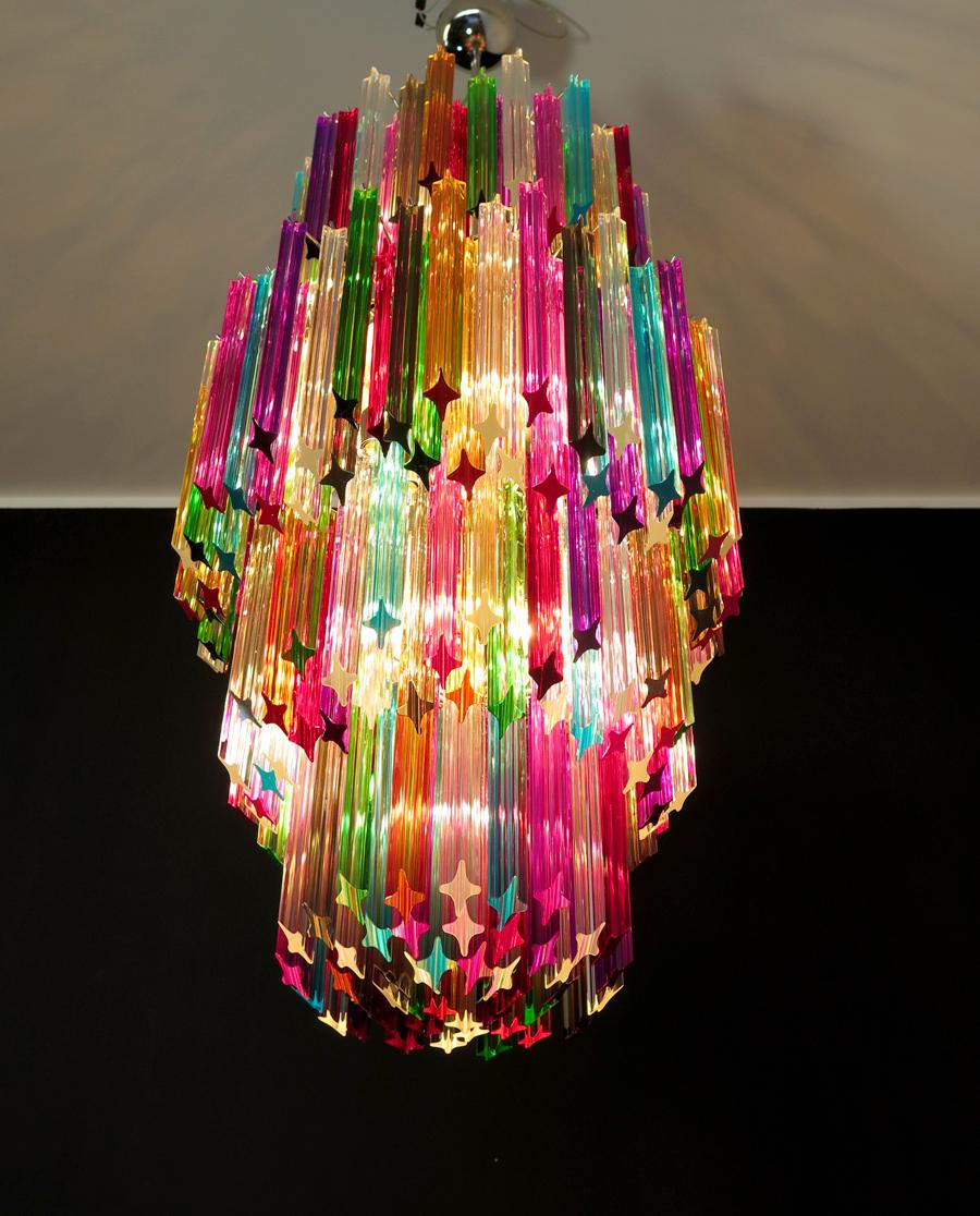 Pair of Monumental Multicolored Prism Chandeliers, Murano For Sale 1