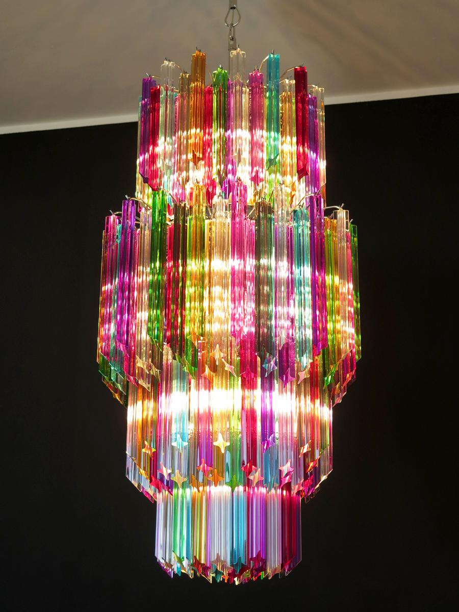 Pair of Monumental Multicolored Prism Chandeliers, Murano For Sale 2