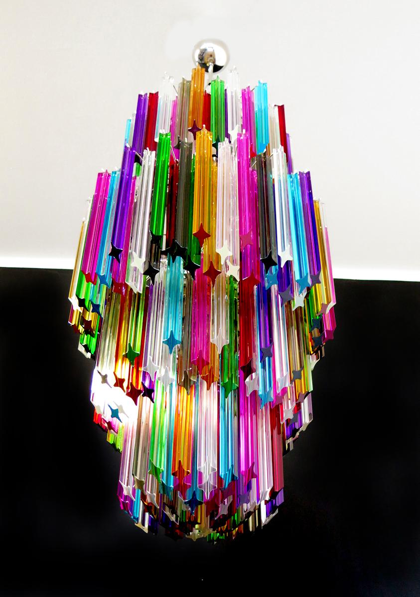 Pair of Monumental Multicolored Prism Chandeliers, Murano For Sale 4