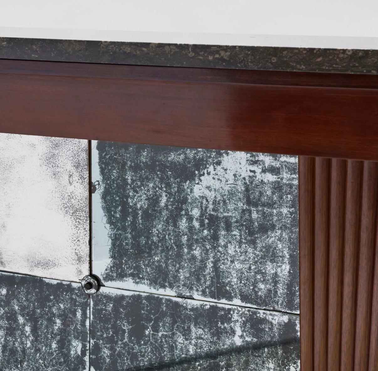 Pair, Monumental Neoclassical Carved, Mirrored Back & Marble Top Console Tables For Sale 5