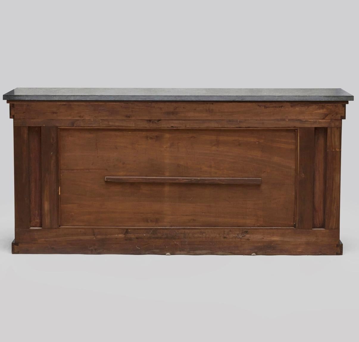 20th Century Pair, Monumental Neoclassical Carved, Mirrored Back & Marble Top Console Tables For Sale