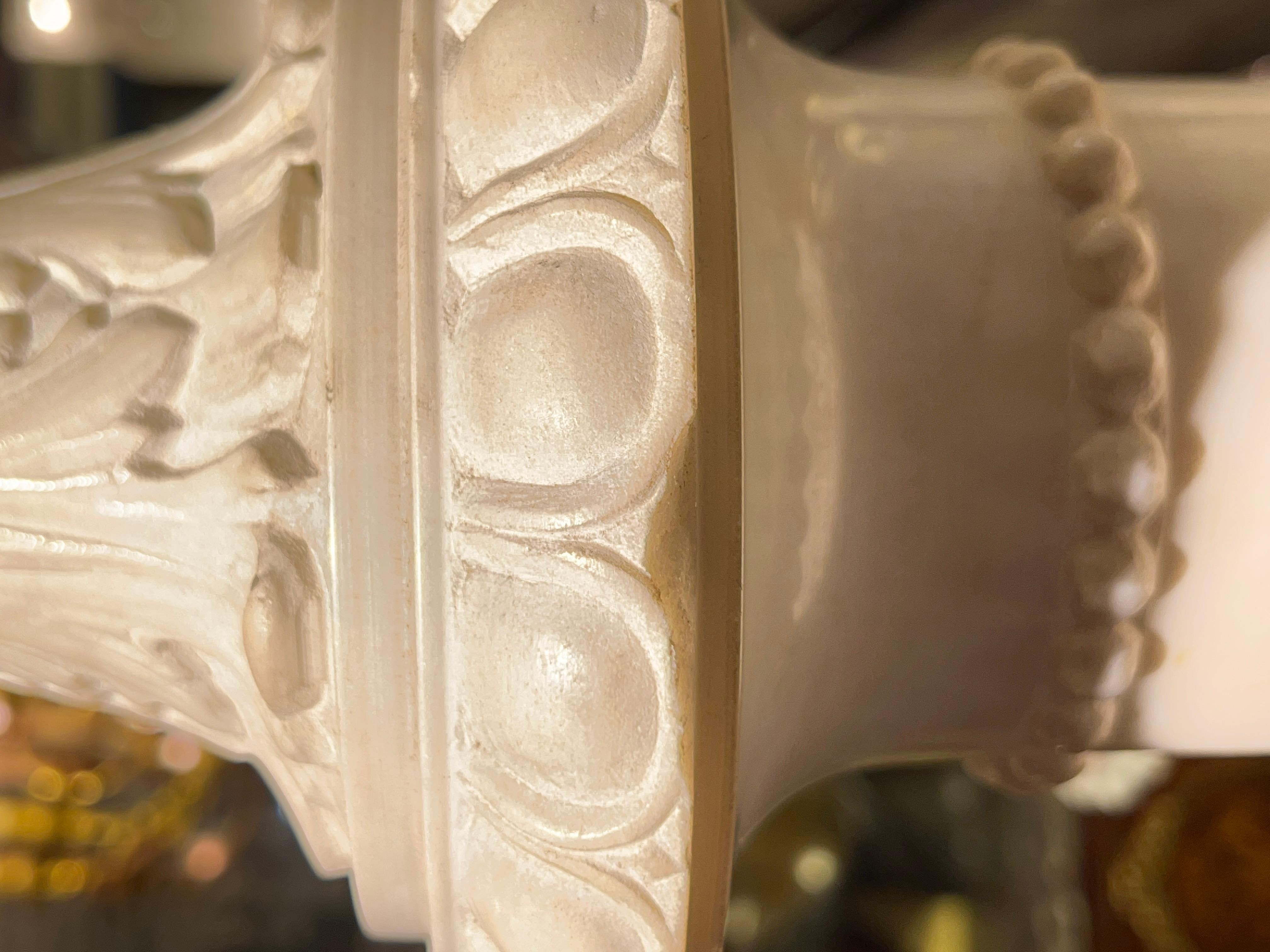 Pair Monumental Neoclassical Carved White Marble Urns For Sale 8