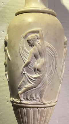 Pair Monumental Neoclassical Carved White Marble Urns