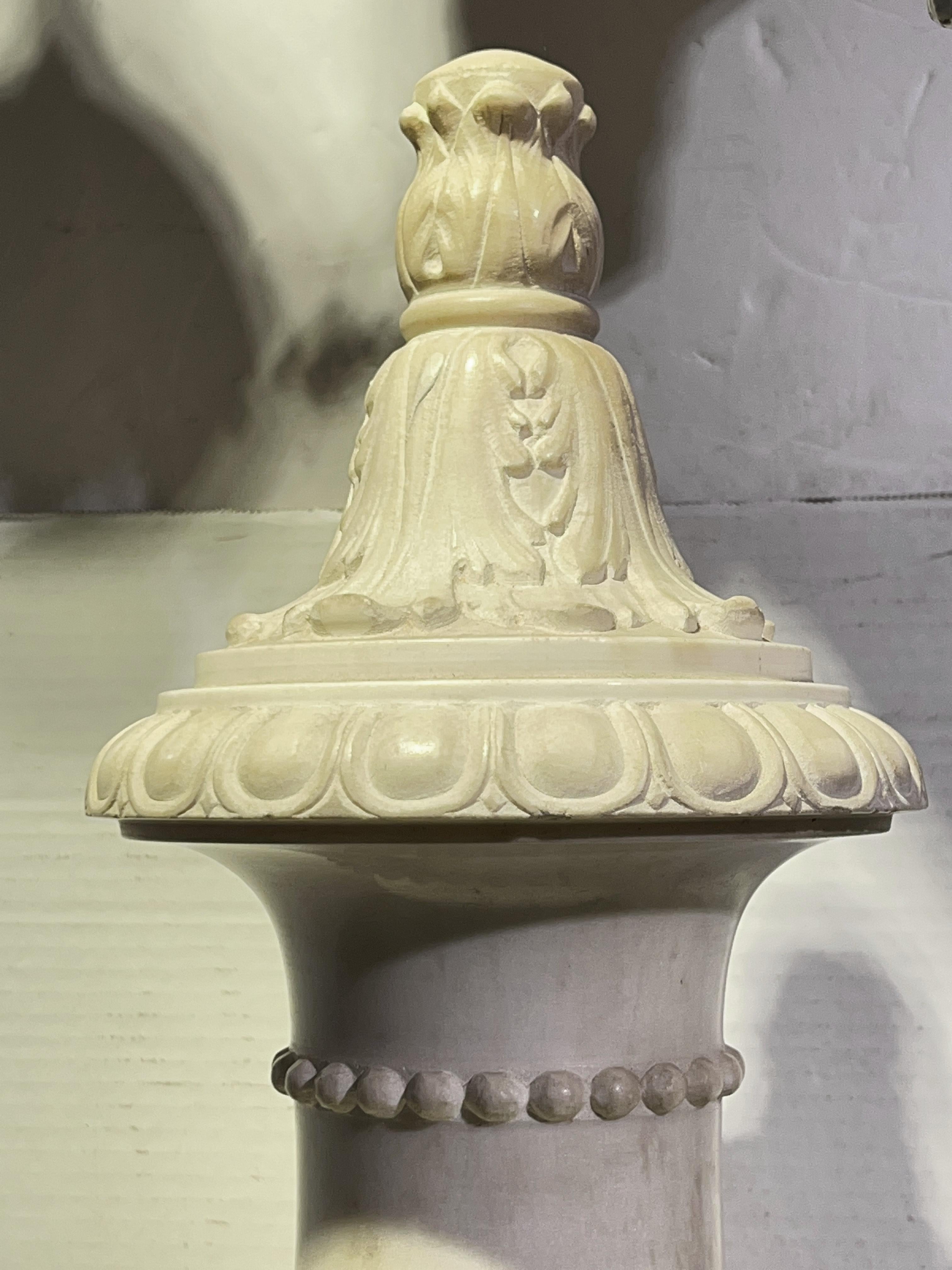 Pair Monumental Neoclassical Carved White Marble Urns For Sale 2