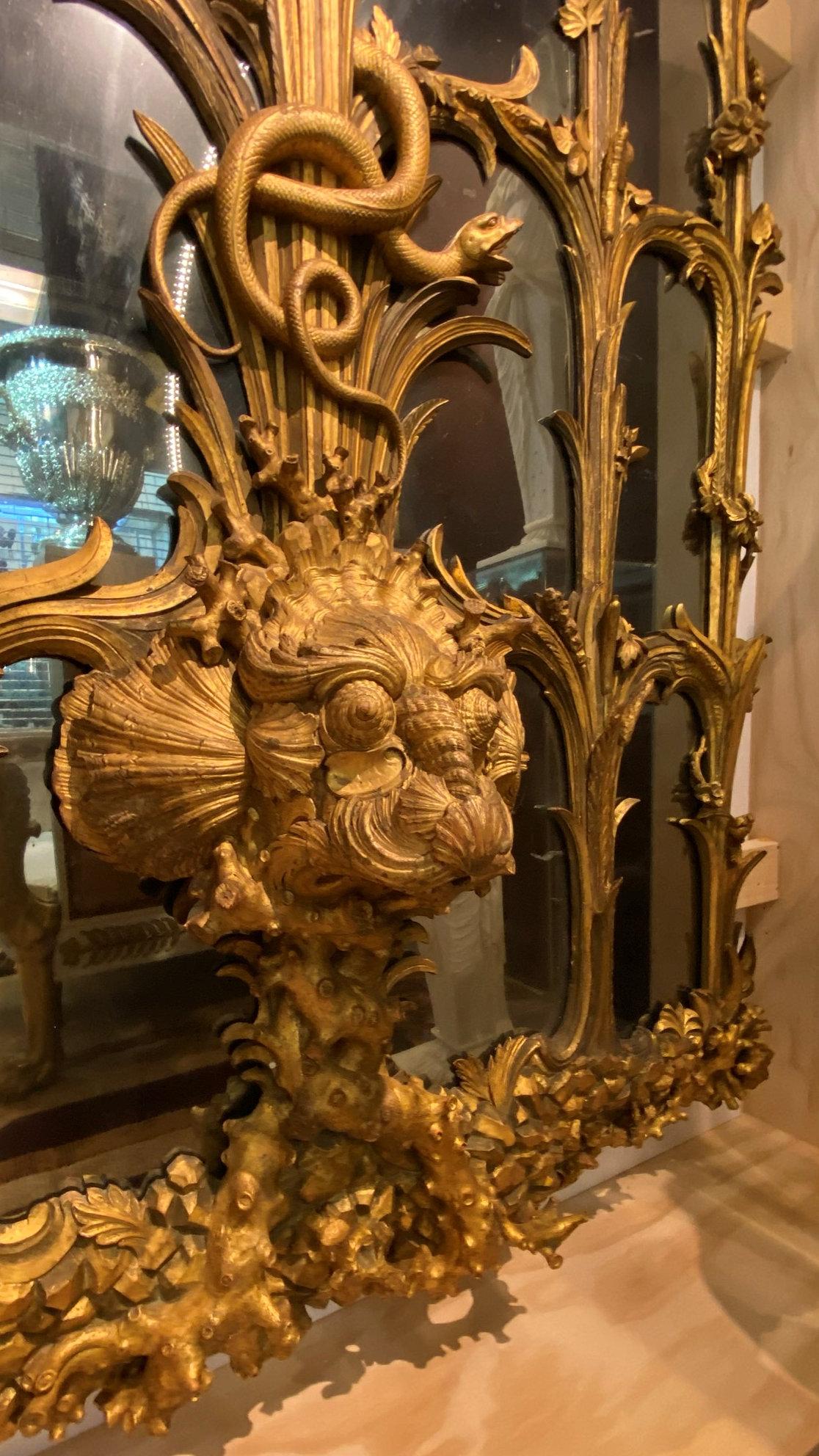 Pair Monumental Northern European Giltwood Mirrors In Good Condition For Sale In New York, US