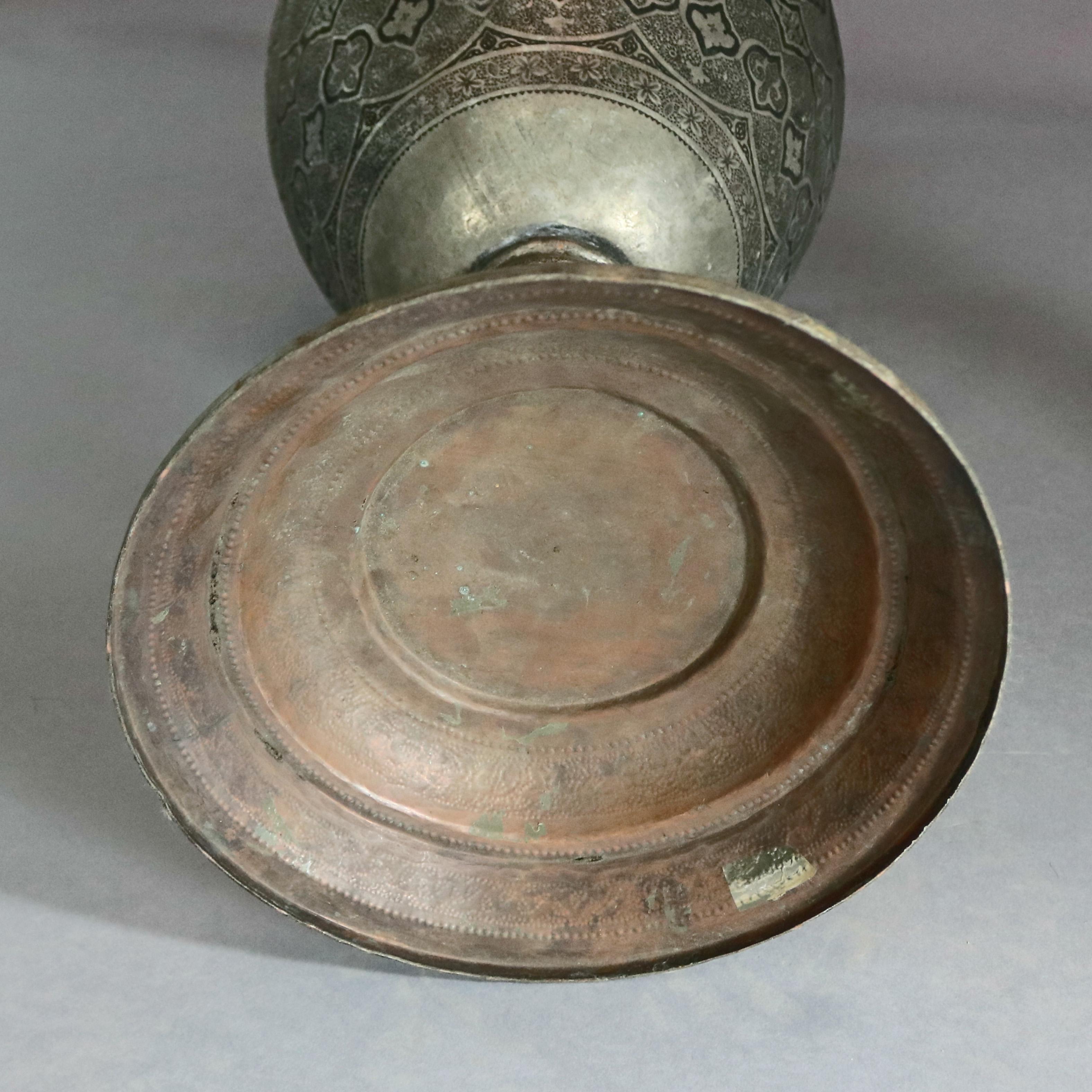 Pair of Monumental Persian Hand-Hammered Nickel-Plated Floor Urns, 19th Century 5
