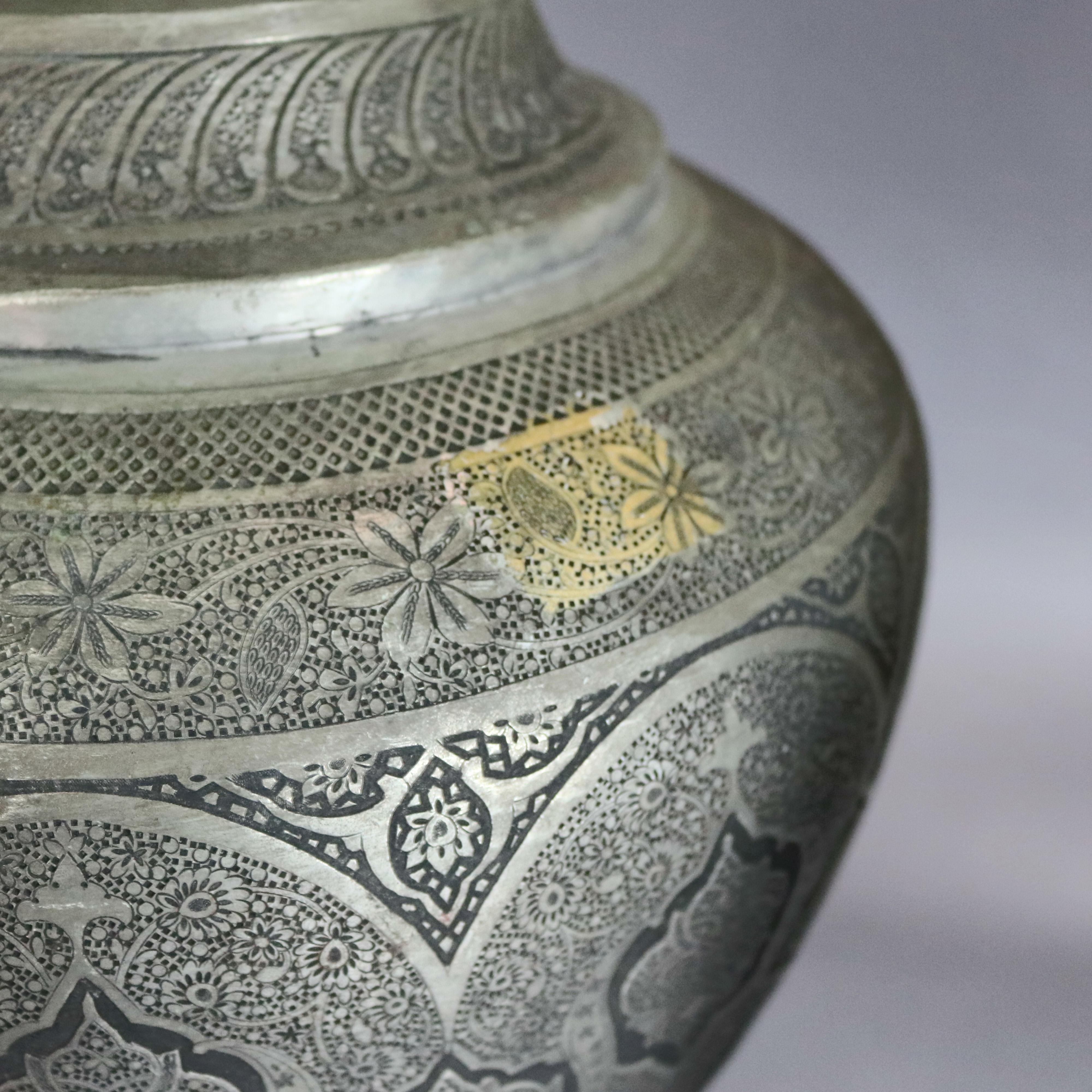 Pair of Monumental Persian Hand-Hammered Nickel-Plated Floor Urns, 19th Century 6