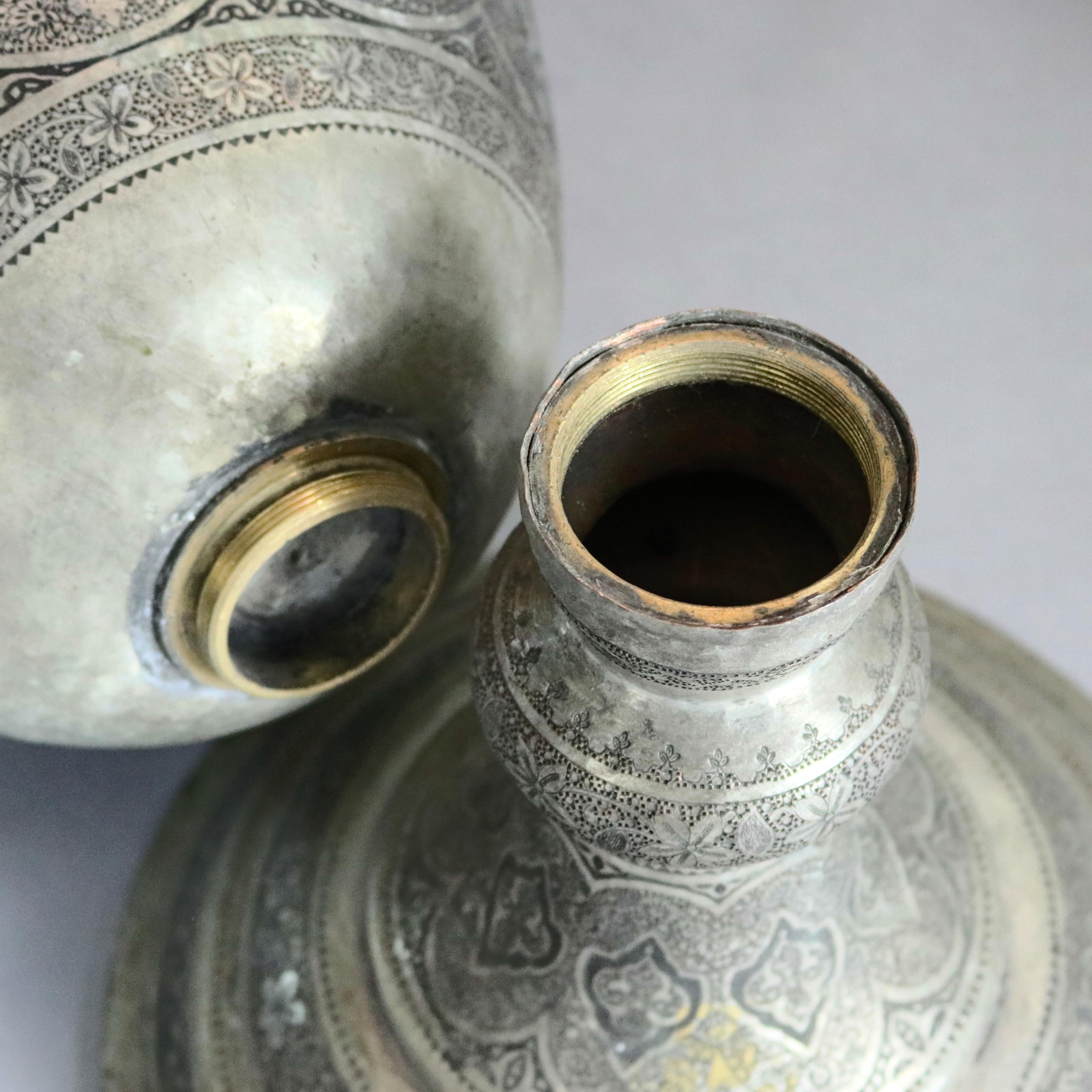 Pair of Monumental Persian Hand-Hammered Nickel-Plated Floor Urns, 19th Century 7