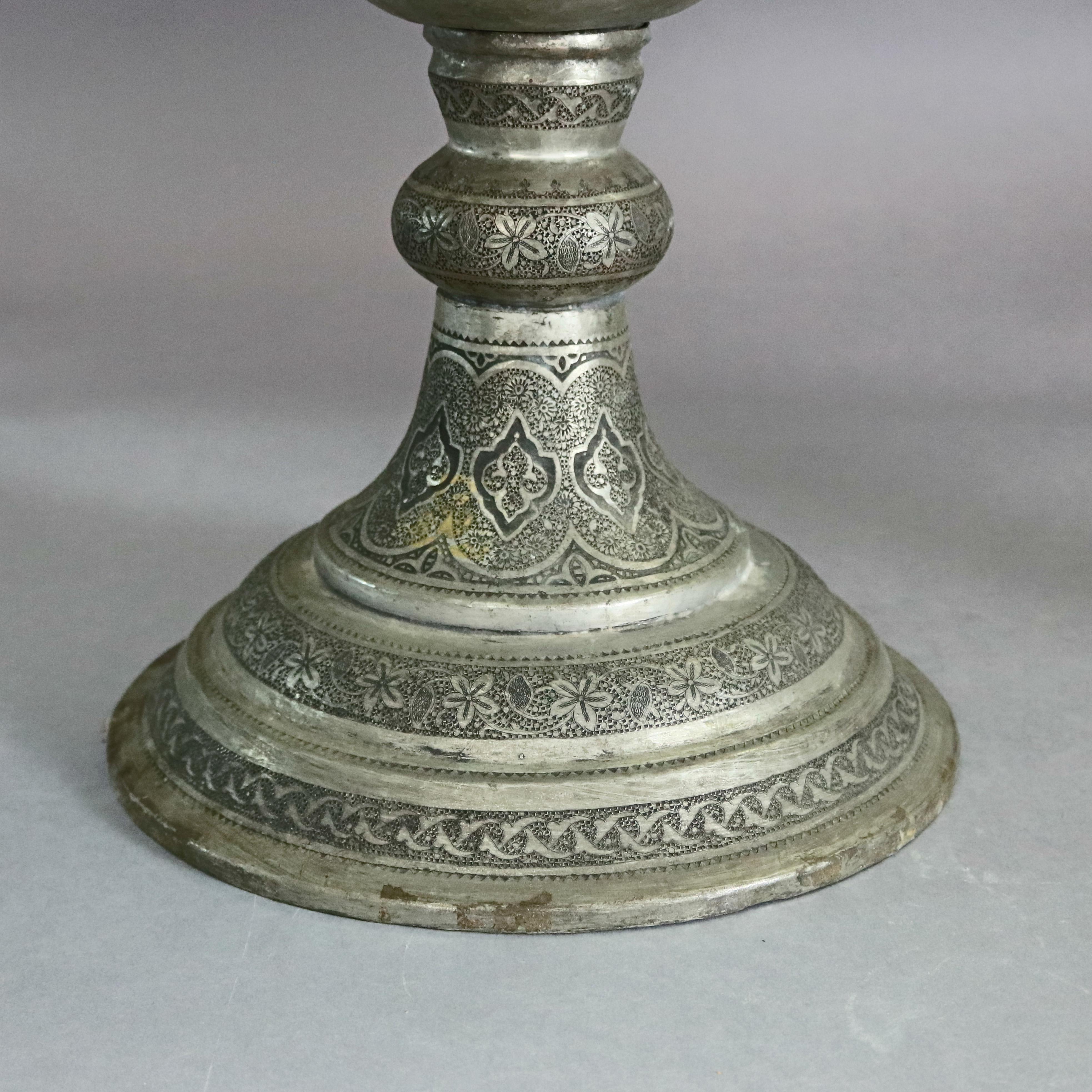 Pair of Monumental Persian Hand-Hammered Nickel-Plated Floor Urns, 19th Century 1