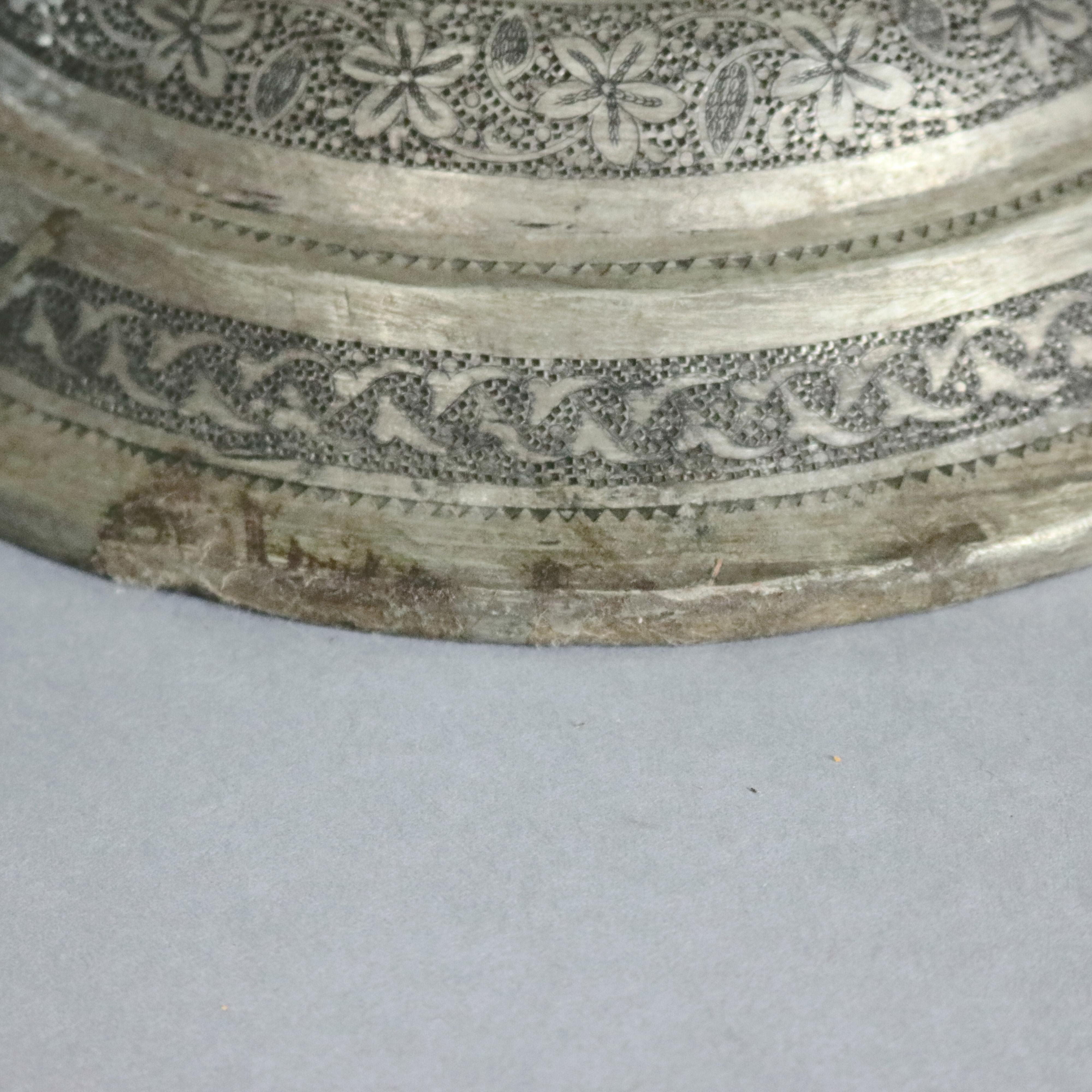 Pair of Monumental Persian Hand-Hammered Nickel-Plated Floor Urns, 19th Century 2