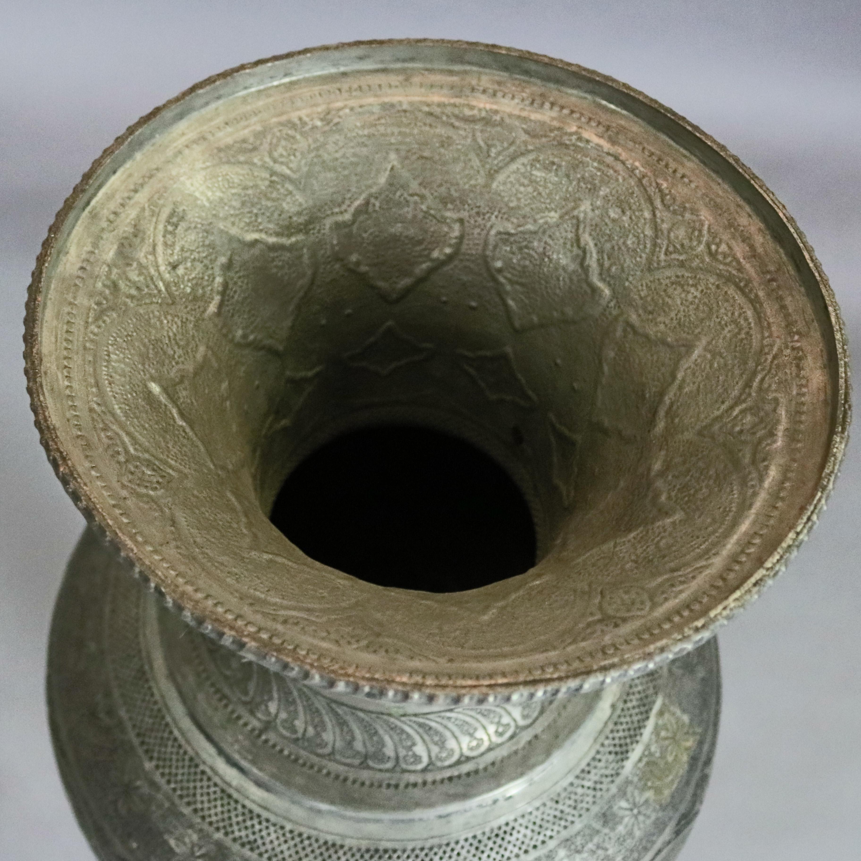 Pair of Monumental Persian Hand-Hammered Nickel-Plated Floor Urns, 19th Century 3