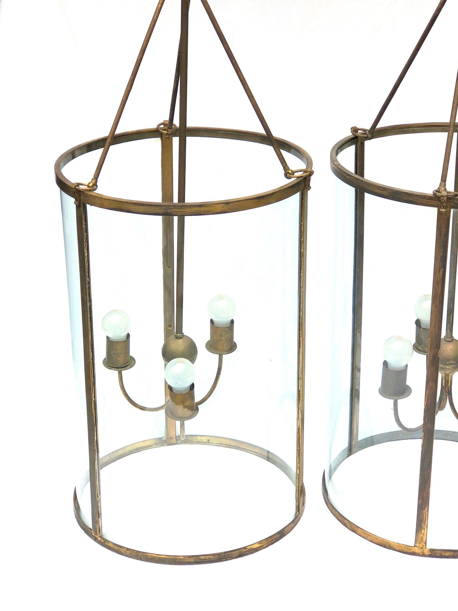 Pair of Monumental Size Brass and Glass Art Deco Chandeliers Vintage, German In Good Condition In Nuernberg, DE
