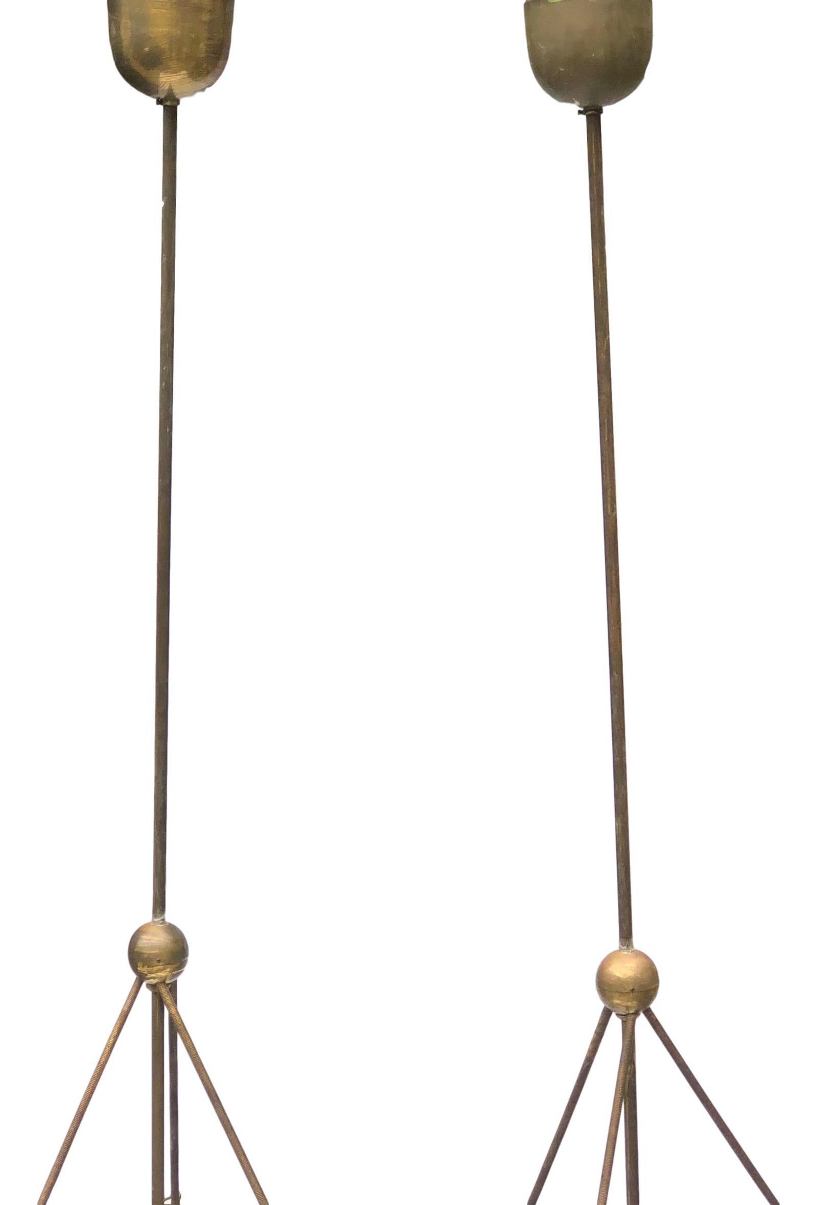 Metal Pair of Monumental Size Brass and Glass Art Deco Chandeliers Vintage, German