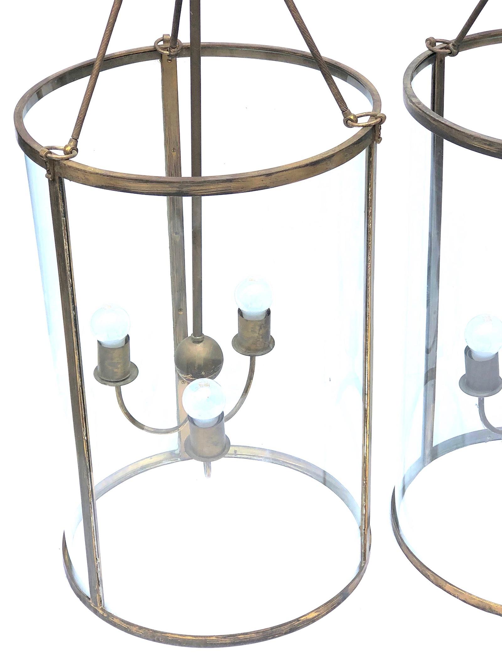 Pair of Monumental Size Brass and Glass Art Deco Chandeliers Vintage, German 4