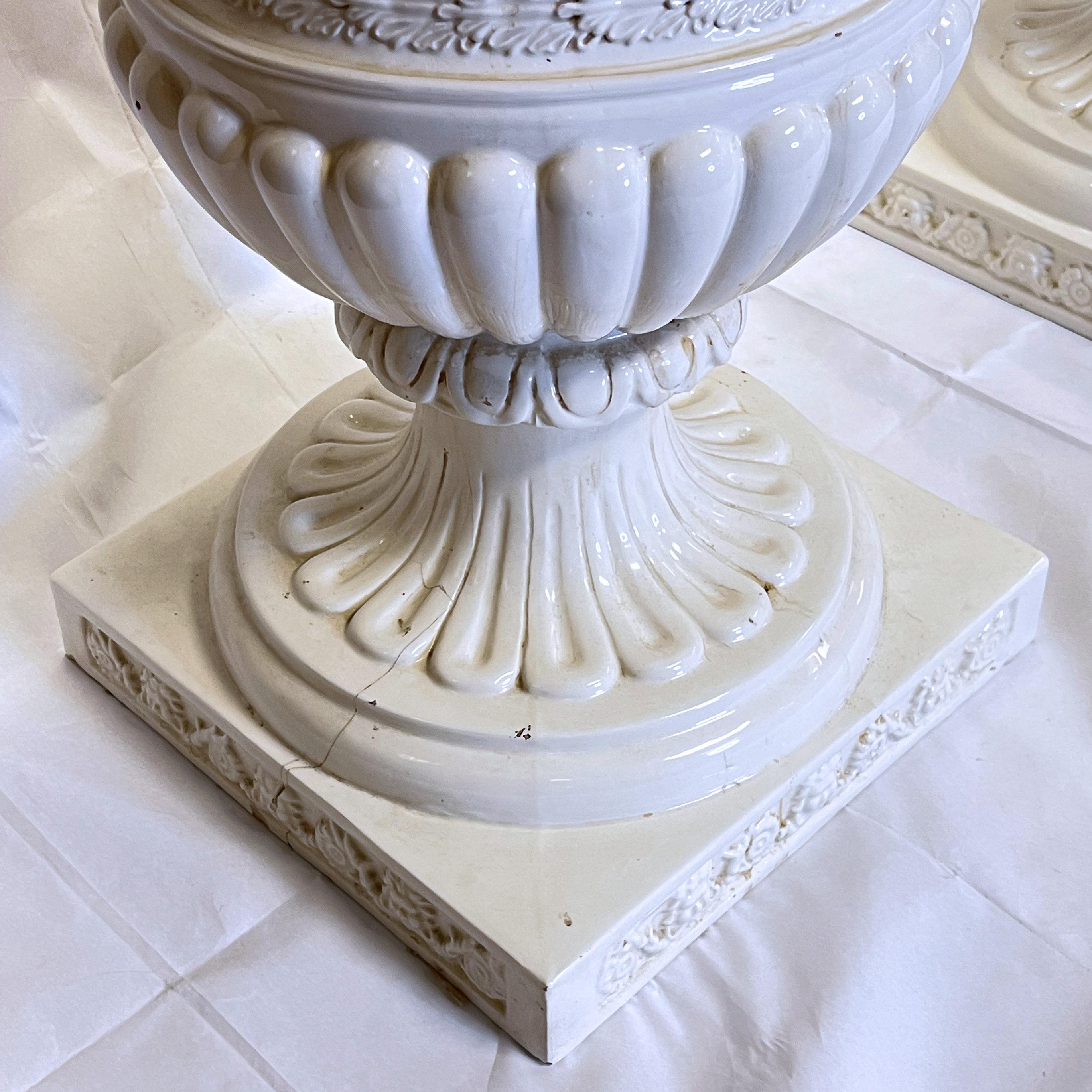 Pair Monumental White Glazed Northern European Floor Vases and Covers For Sale 6