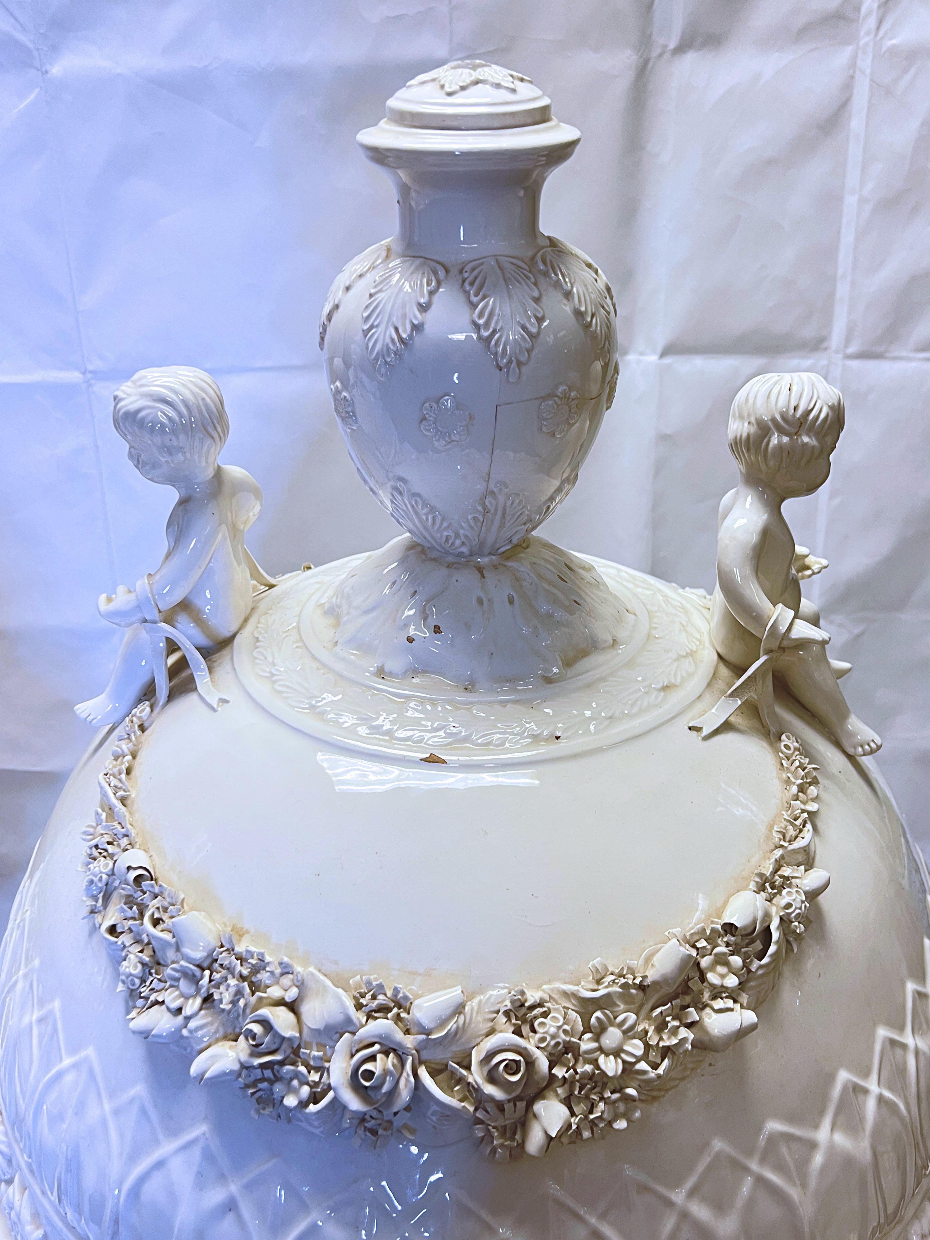 Pair Monumental White Glazed Northern European Floor Vases and Covers For Sale 9