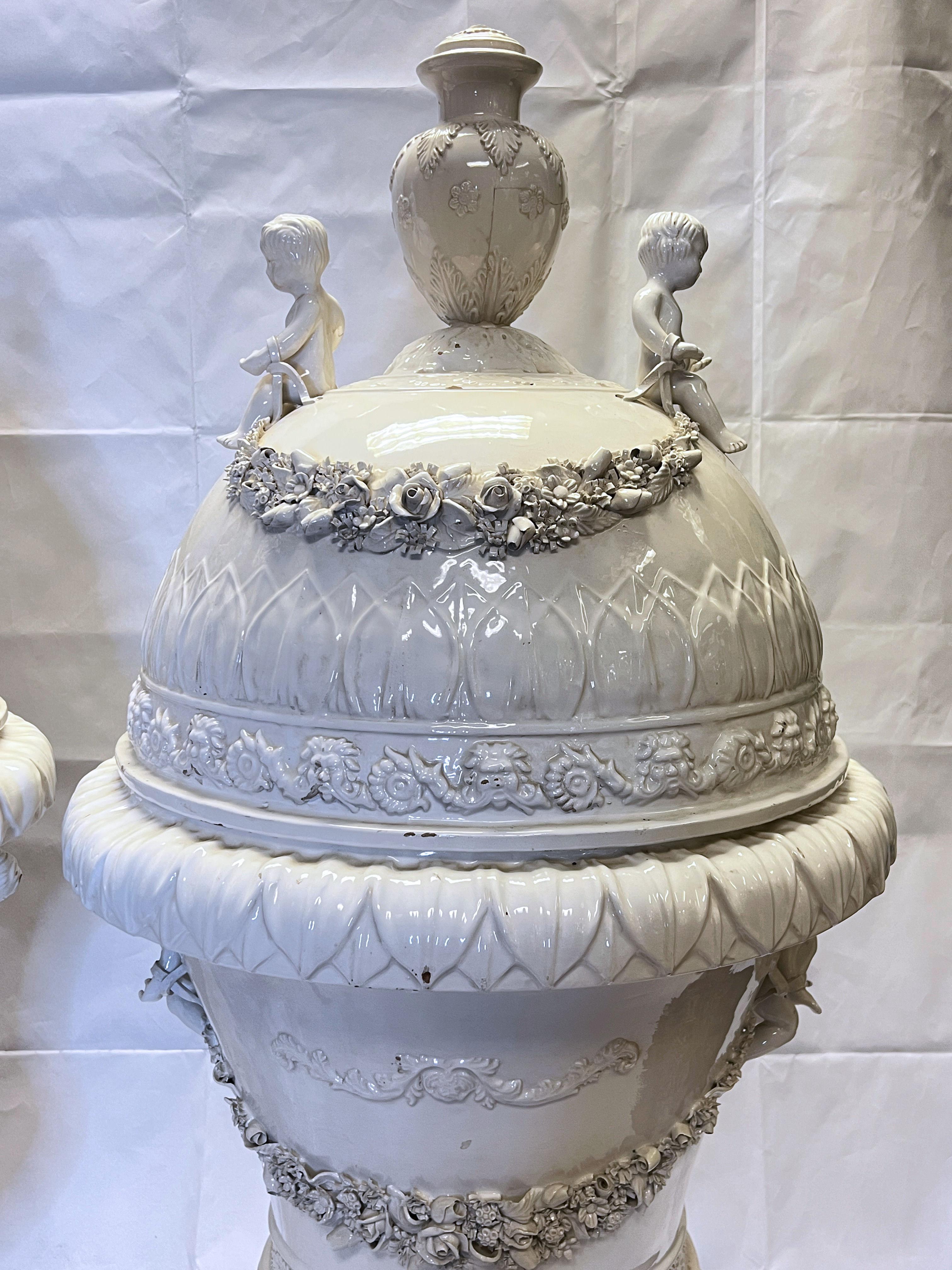 Pair Monumental White Glazed Northern European Floor Vases and Covers For Sale 10