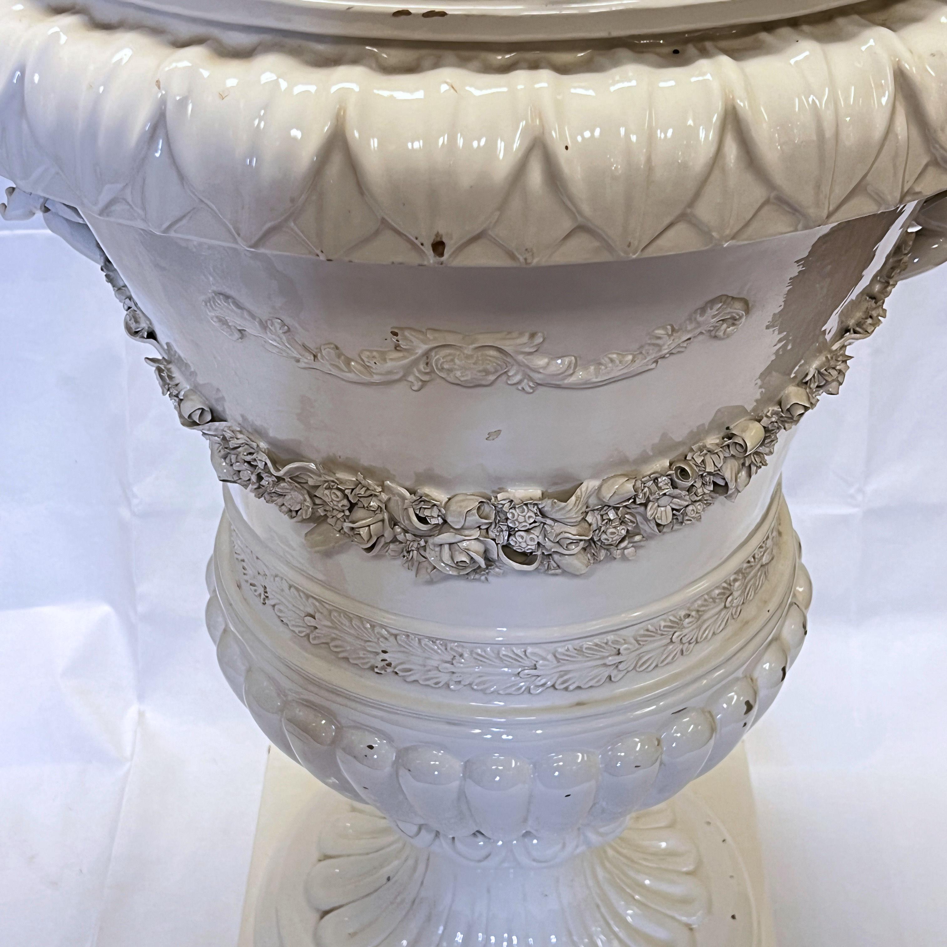 Pair Monumental White Glazed Northern European Floor Vases and Covers For Sale 14