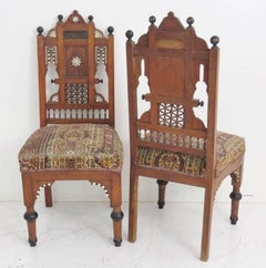 Pair of Moroccan Carved Inlaid Side Chairs