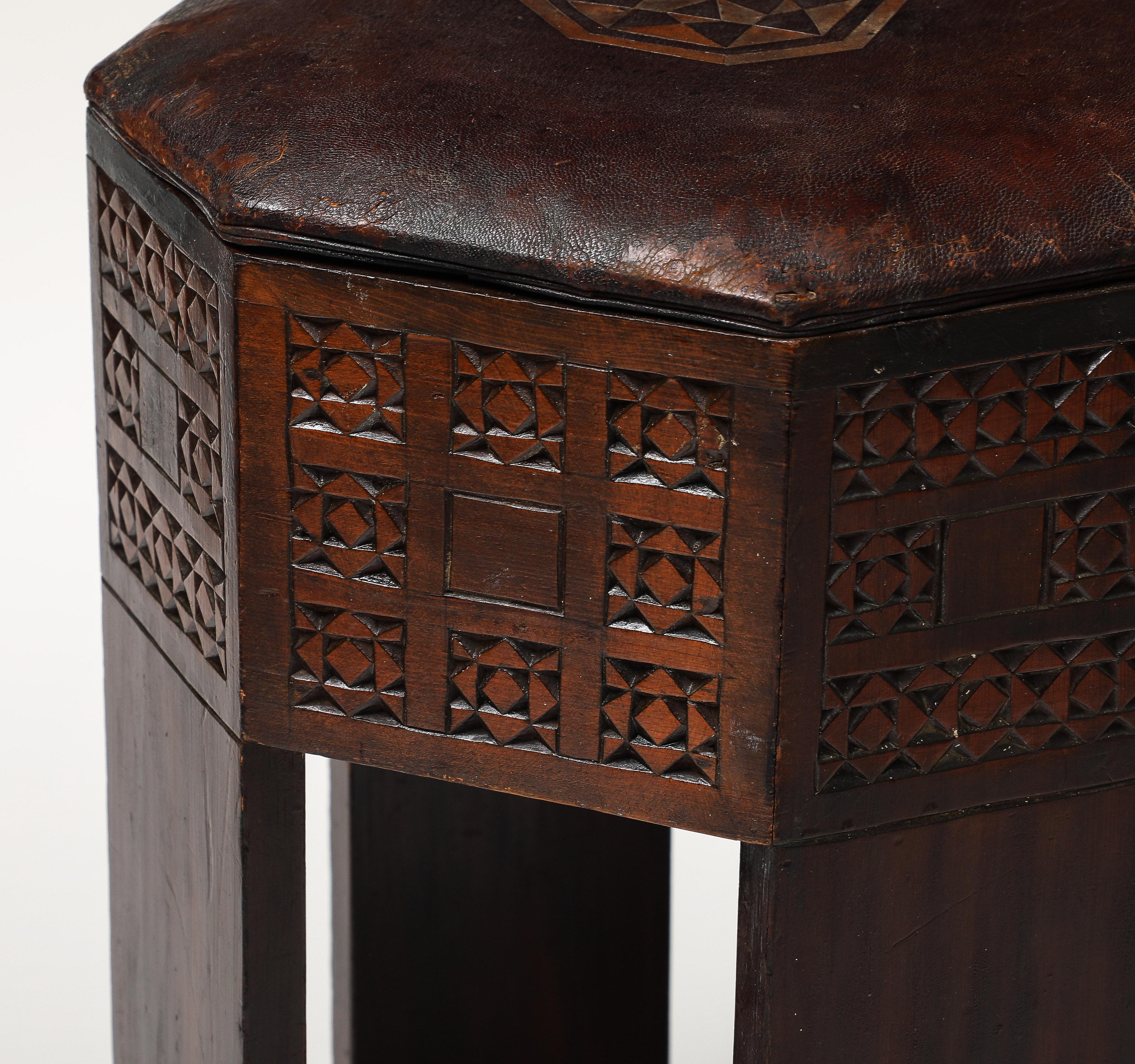 Leather Pair Moroccan Stools For Sale