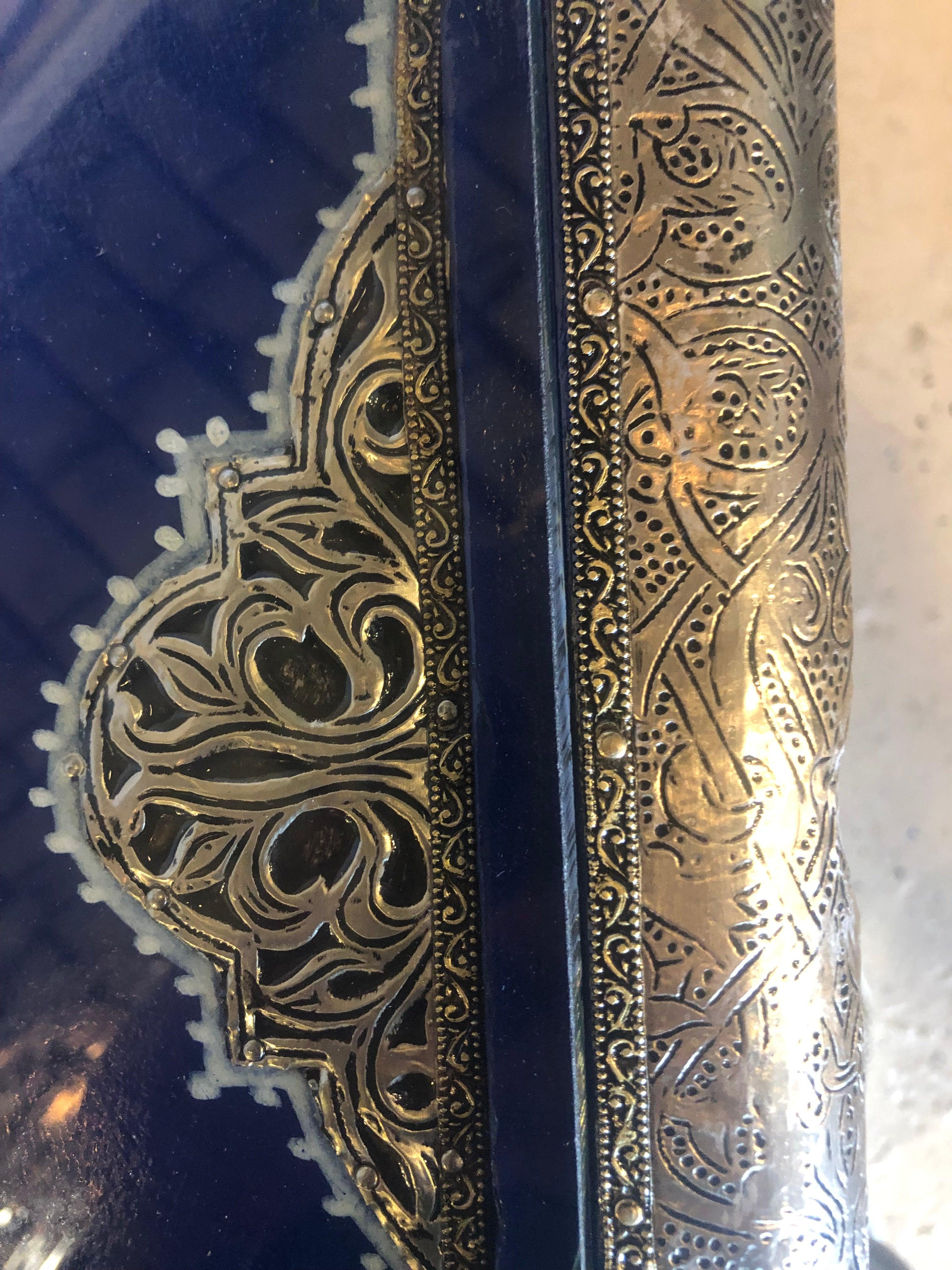 Pair of White and Gold Brass Inlaid Side or Center Tables in Blue Majorelle 4