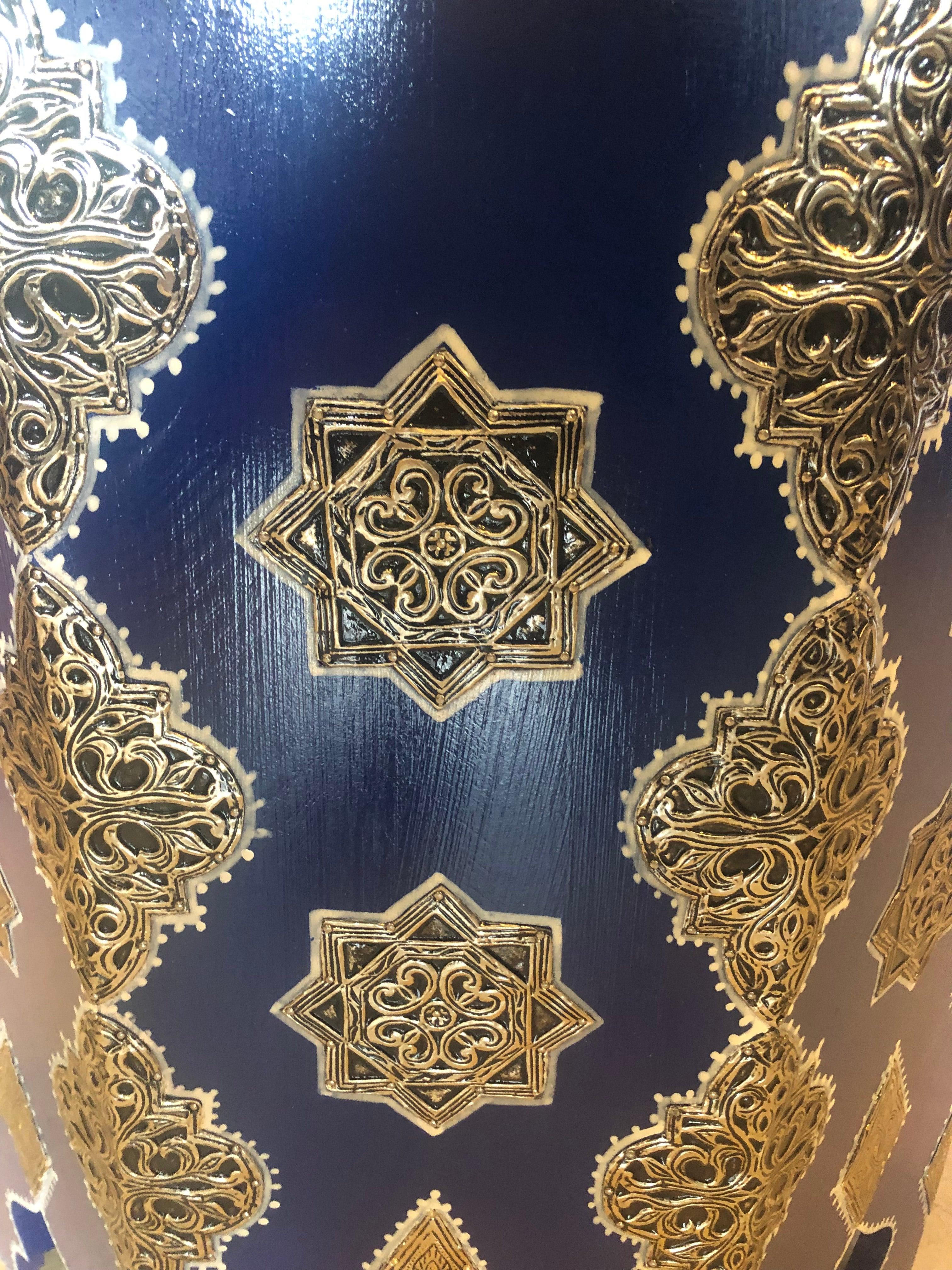 Pair of White and Gold Brass Inlaid Side or Center Tables in Blue Majorelle 6