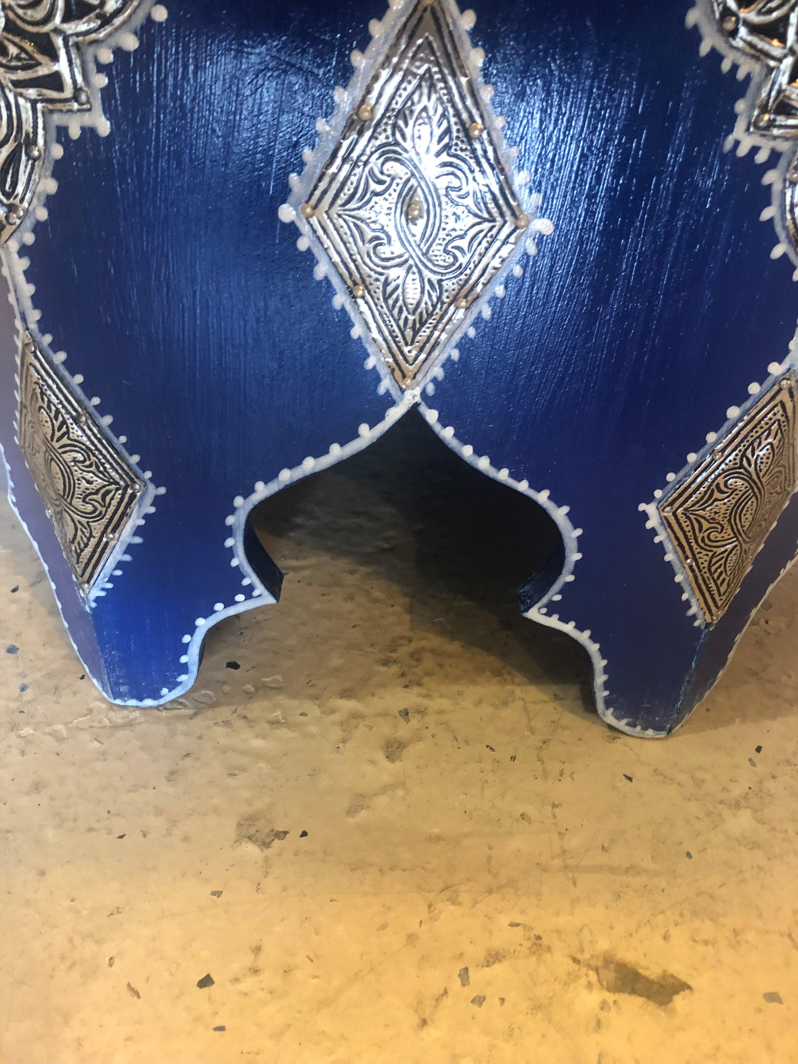 Pair of White and Gold Brass Inlaid Side or Center Tables in Blue Majorelle 9
