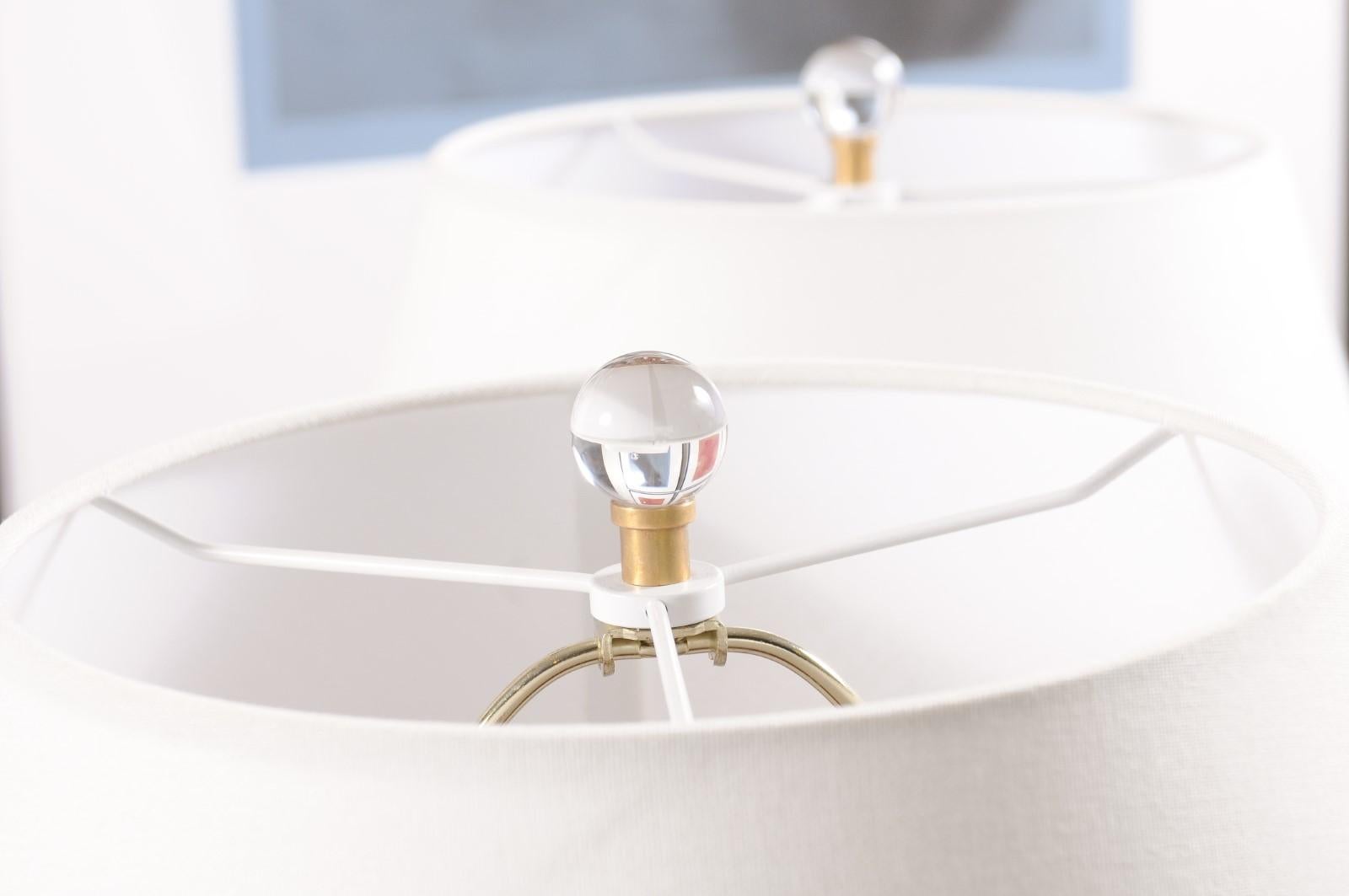 Pair, Morton Table Lamp in Clear Glass with Linen Shade For Sale 6