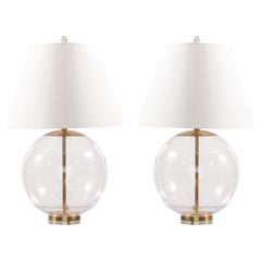 Pair, Morton Table Lamp in Clear Glass with Linen Shade