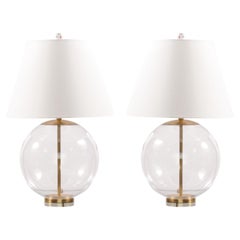 Pair, Morton Table Lamp in Clear Glass with Linen Shade