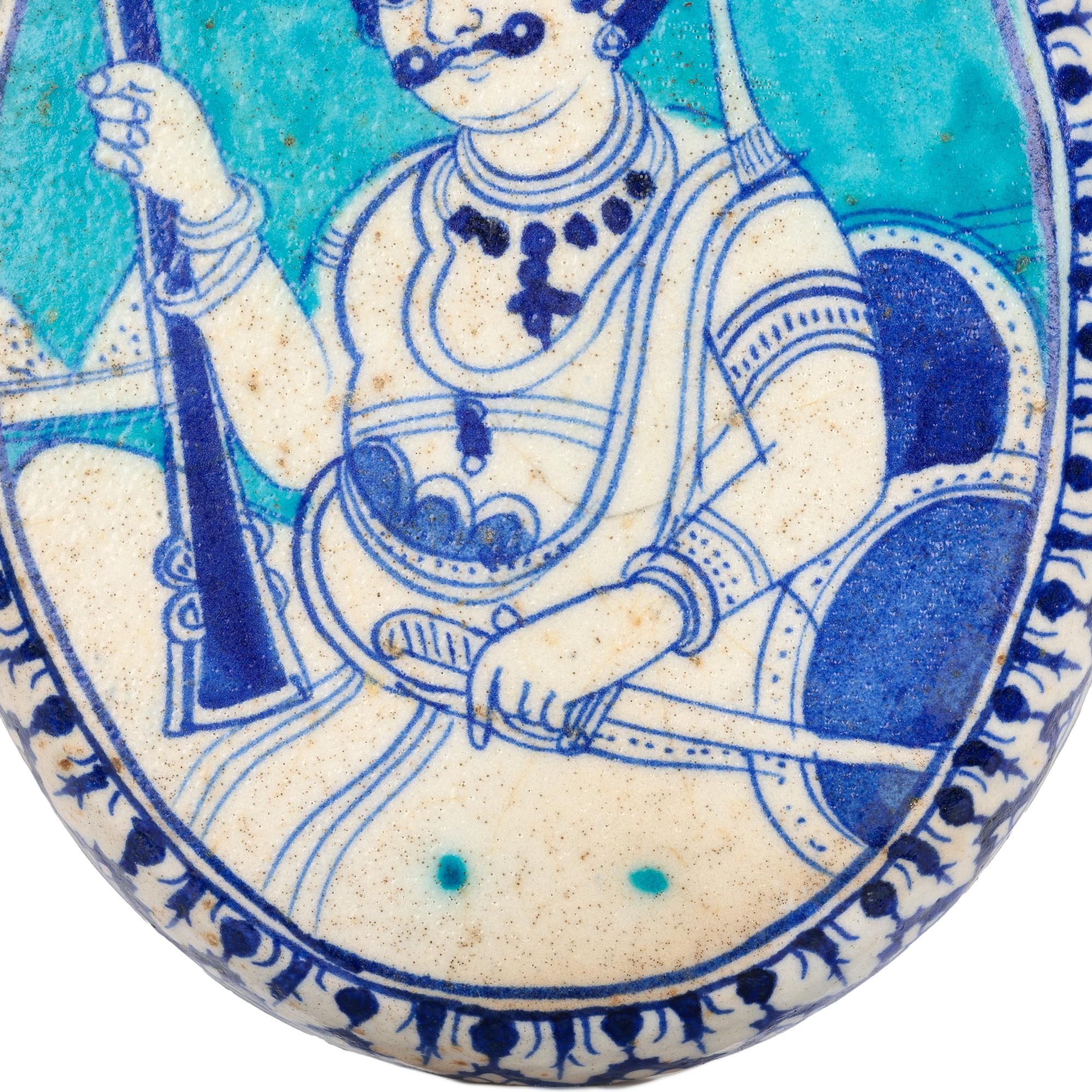 Coppia di placche in ceramica blu e bianca dipinte a mano Multani indiana Jaipur in vendita 6