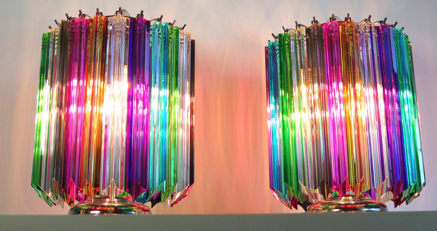 Italian Pair of Multi-Color Quadriedri Table Lamp, Murano, 1990s For Sale