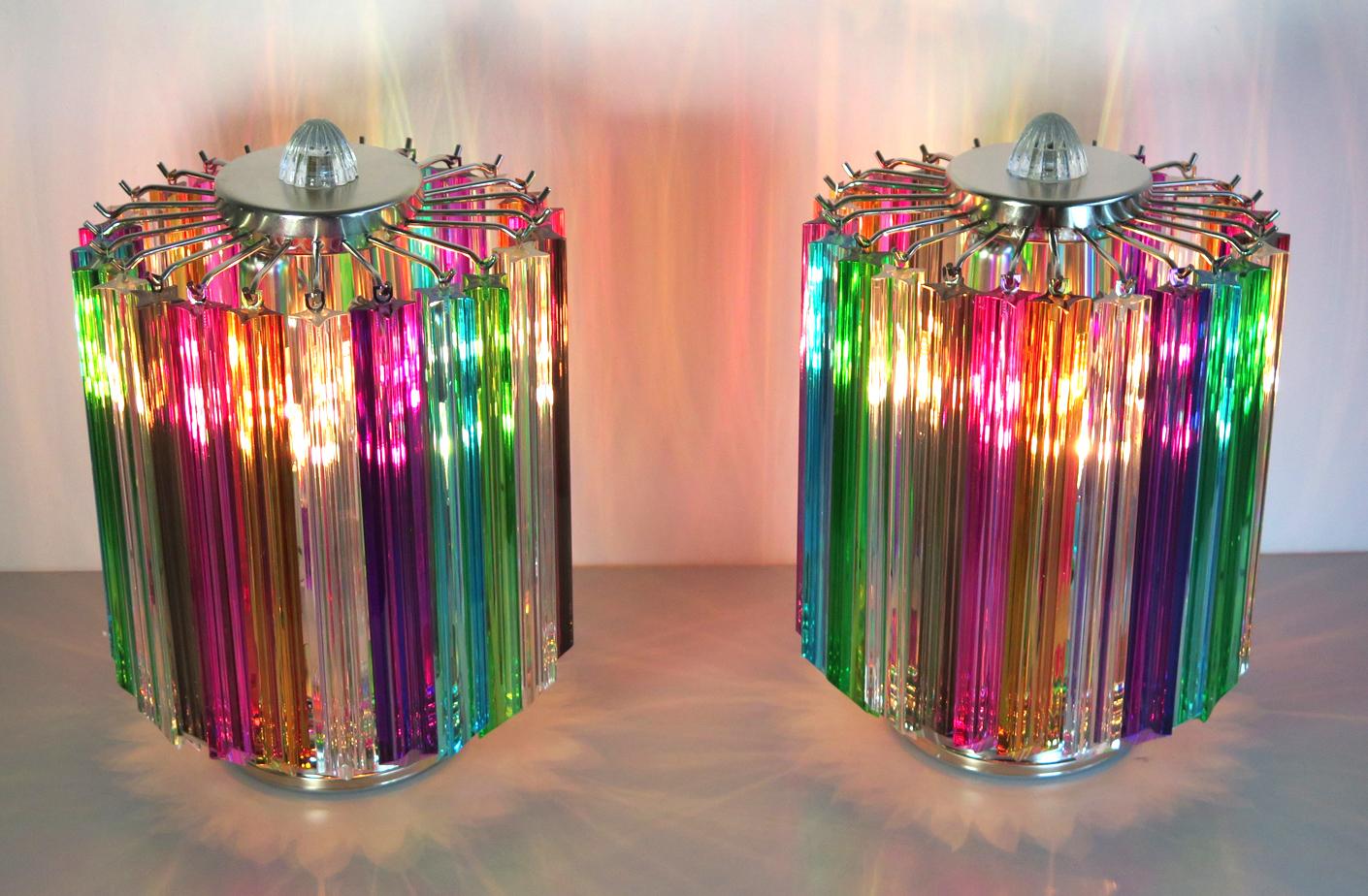 Pareja de lámparas de sobremesa Quadriedri multicolor, Murano, años 90 en venta 2