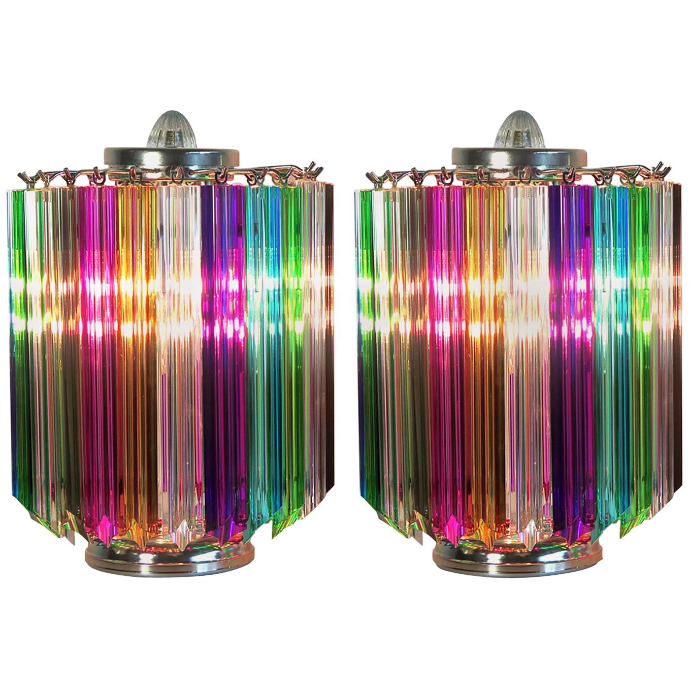 Pair Multi-color Quadriedri Table Lamp, Murano, 1990s For Sale