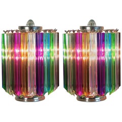 Pair Multi-color Quadriedri Table Lamp, Murano, 1990s