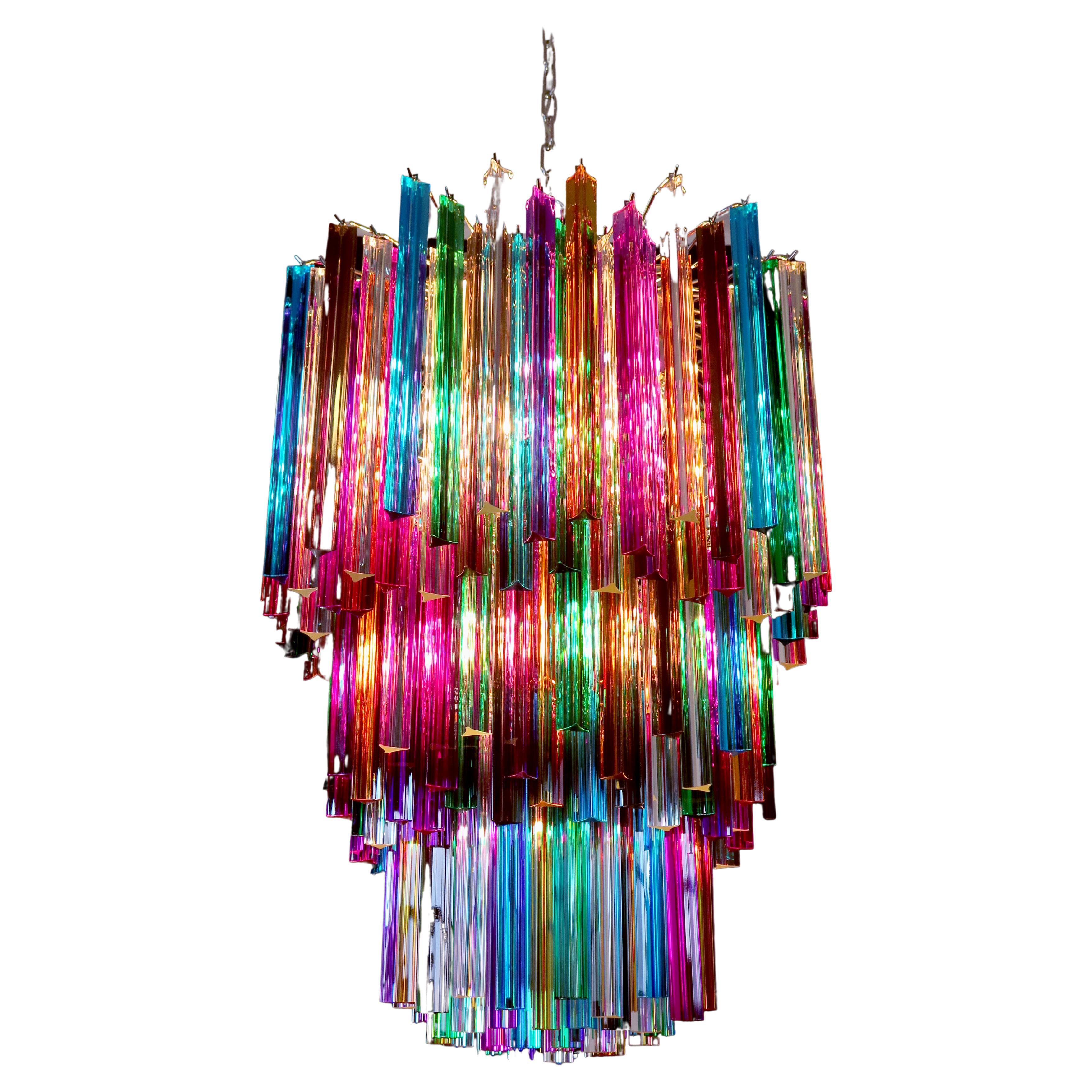 Late 20th Century Pair Multicolor Arlecchino Murano Chandeliers For Sale