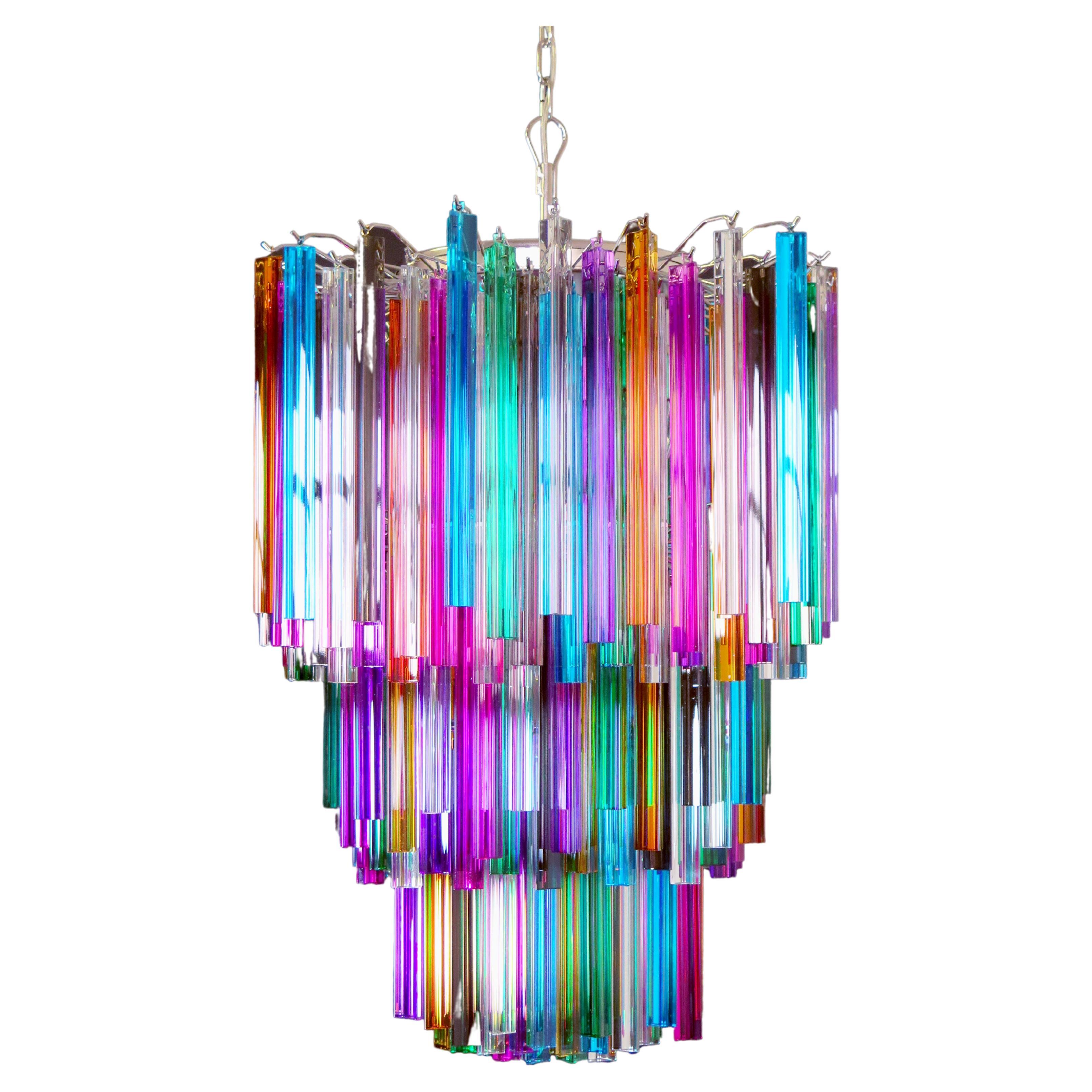 Pair Multicolor Arlecchino Murano Chandeliers For Sale 1