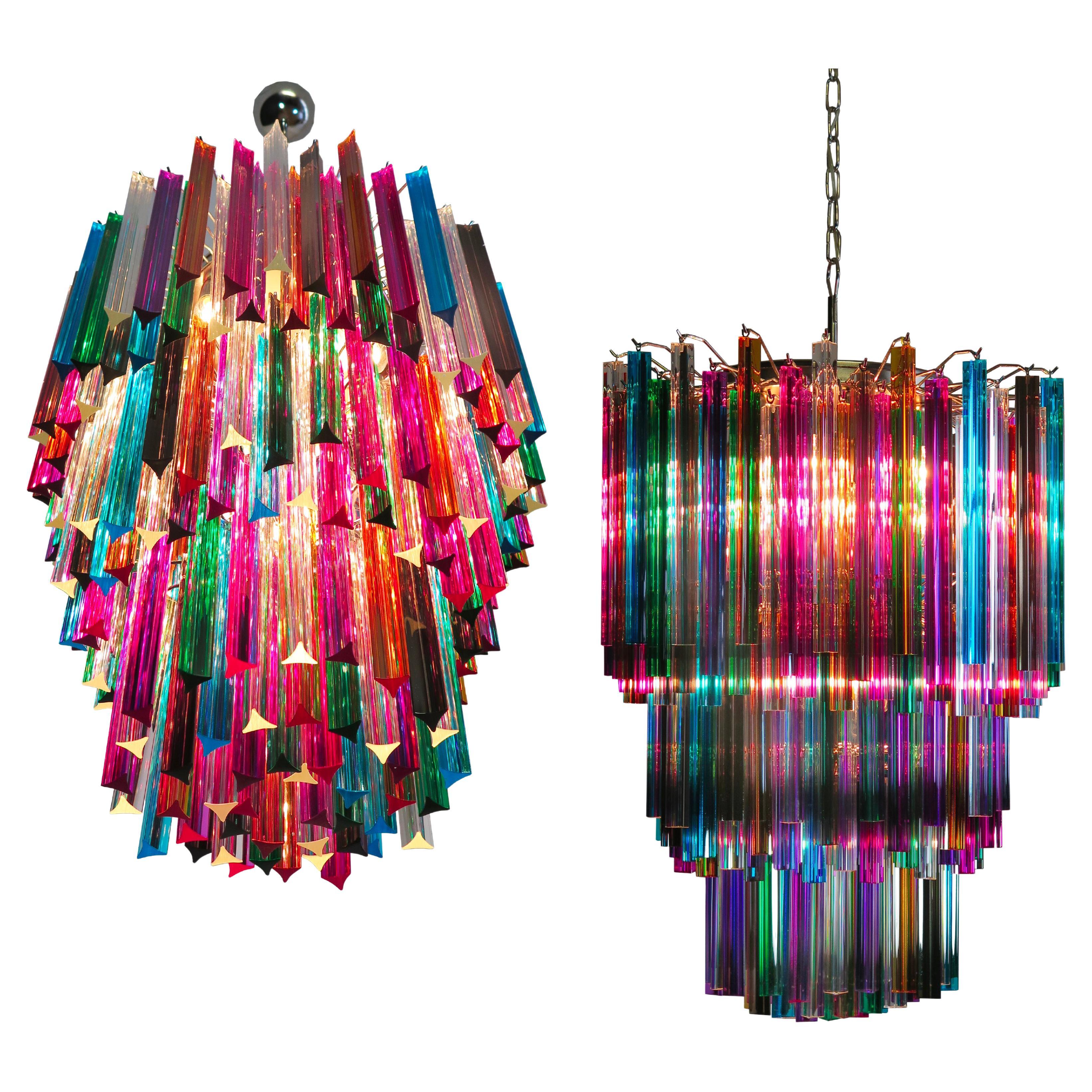 Pair Multicolor Arlecchino Murano Chandeliers For Sale