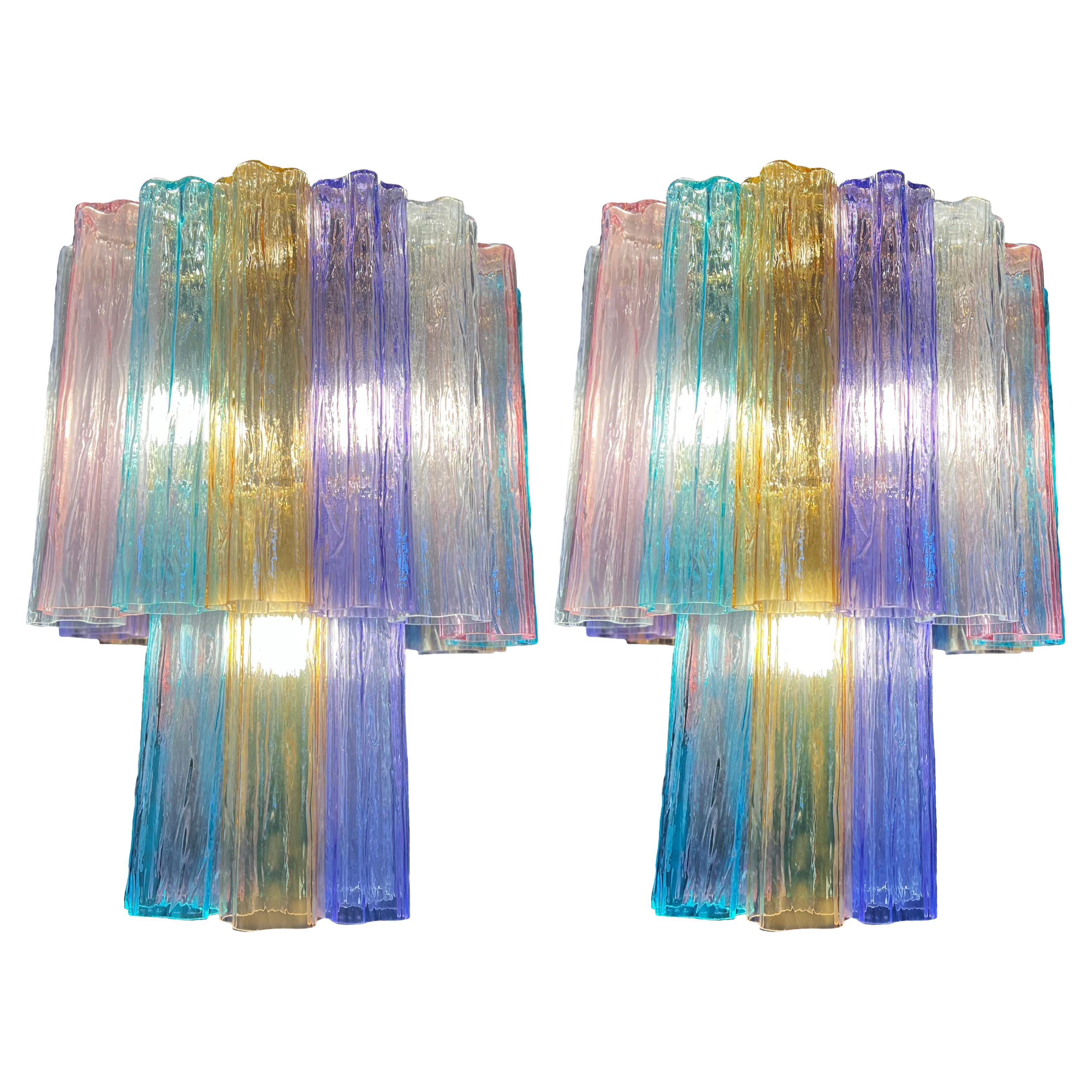 Pair Multicolor Chandeliers by Valentina Planta. Murano For Sale