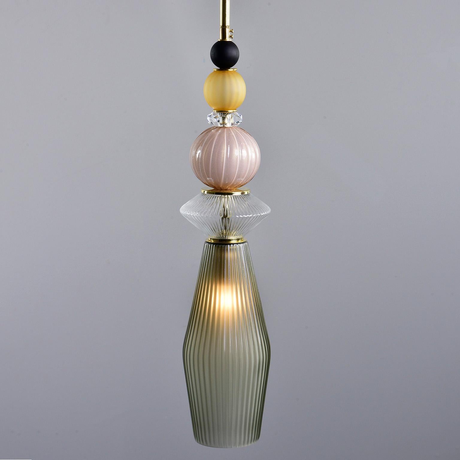 Italian Pair of Multi-Color Murano Glass Pendants