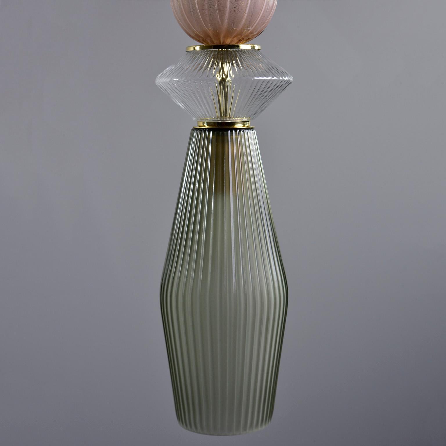 Brass Pair of Multi-Color Murano Glass Pendants