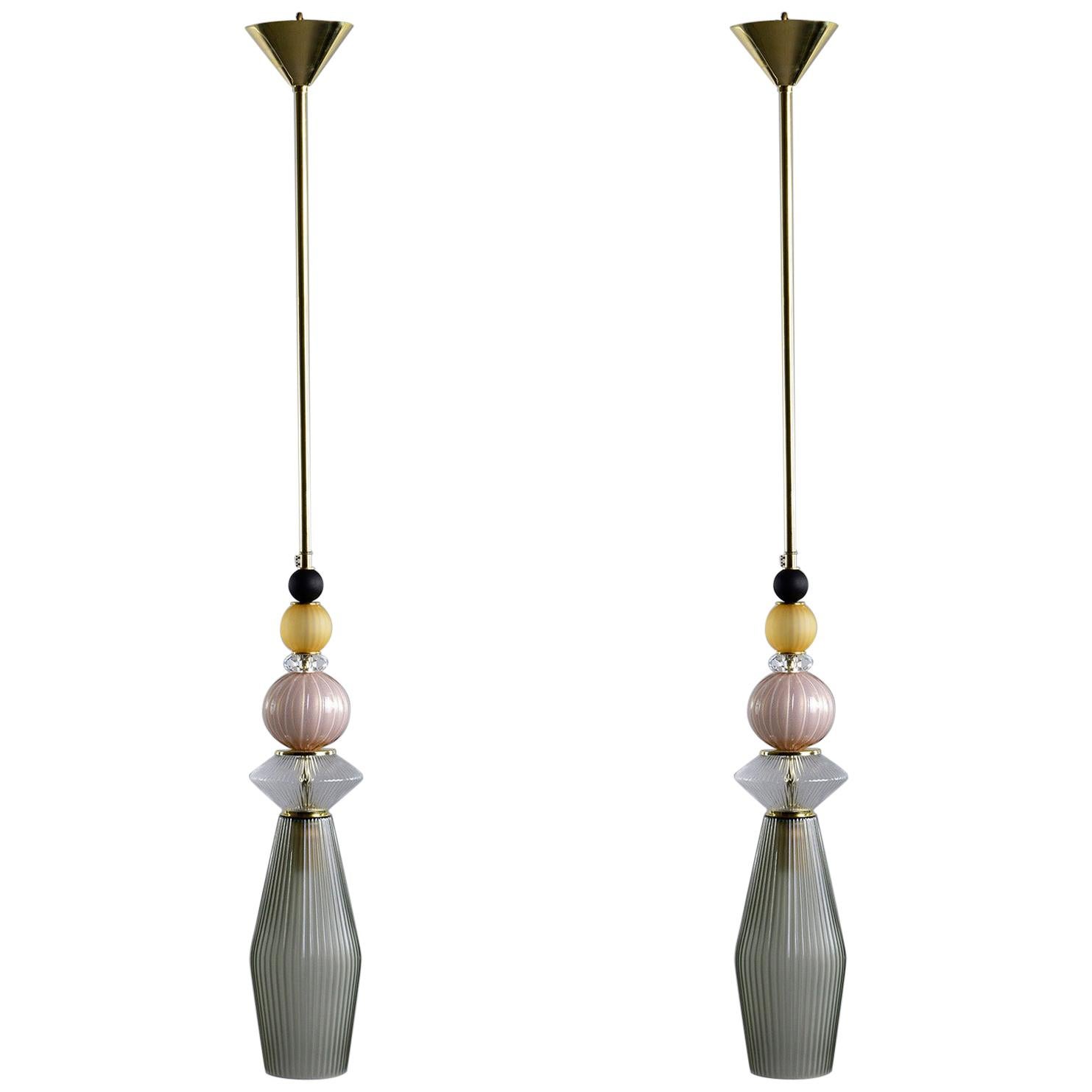 Pair of Multi-Color Murano Glass Pendants